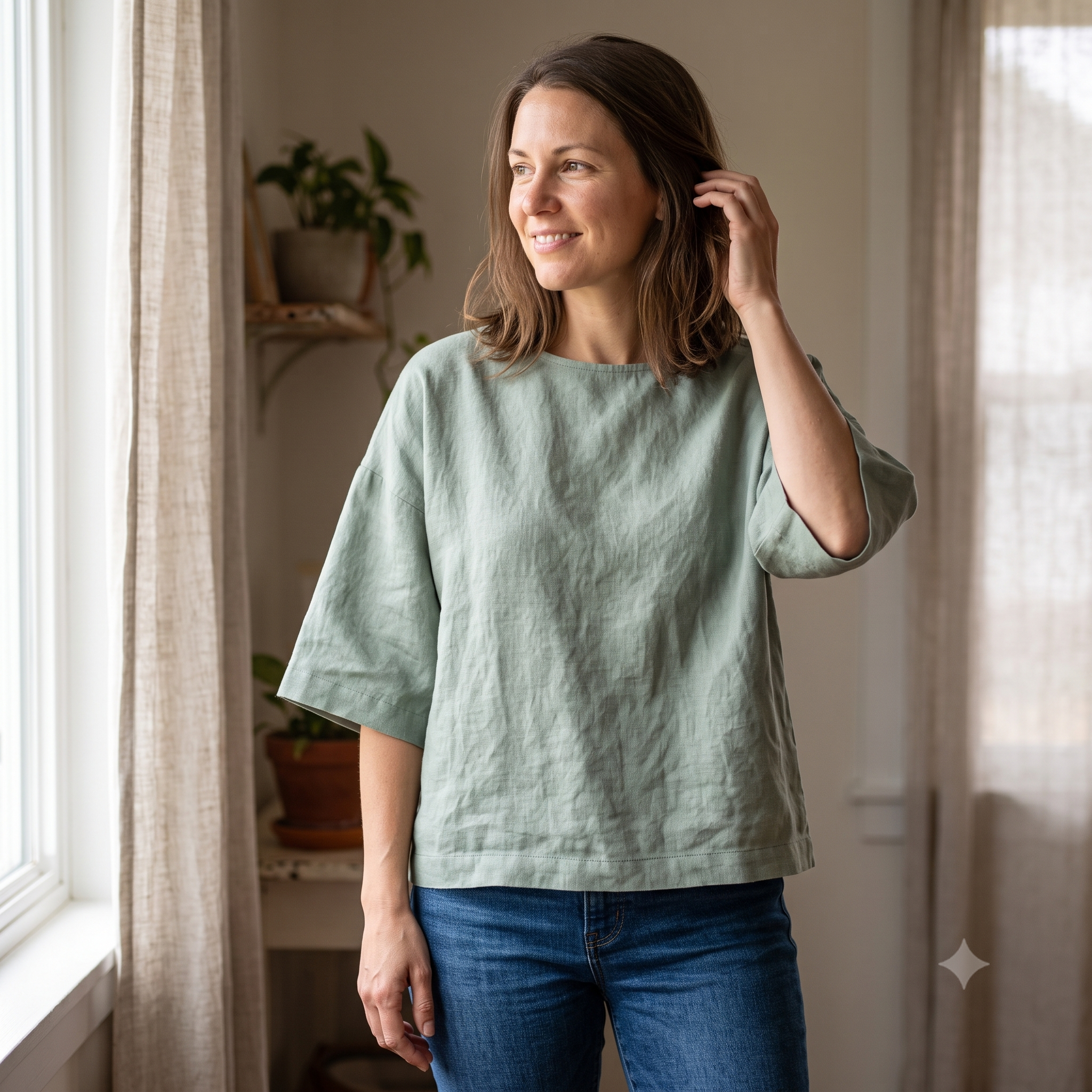 Linen Top Sewing Pattern PDF, Boxy Drop Shoulder Blouse, Easy Beginner Summer Top, Round Neck Loose Fit, XS-XXXL, Instant Download