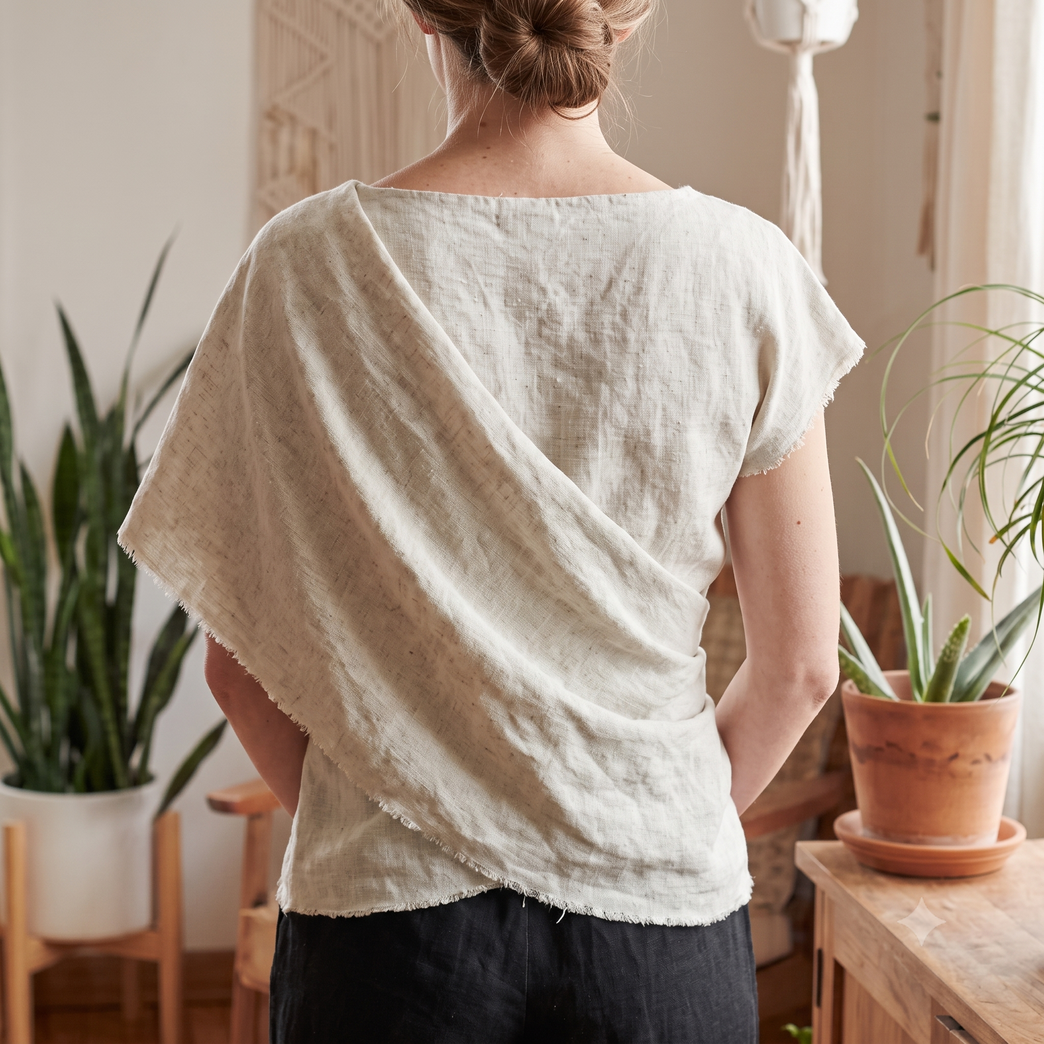 Draped Linen Top Sewing Pattern PDF, Asymmetric Wrap Blouse Pattern, Boat Neck Cap Sleeve Summer Top, US Sizes 0-22, Instant Download