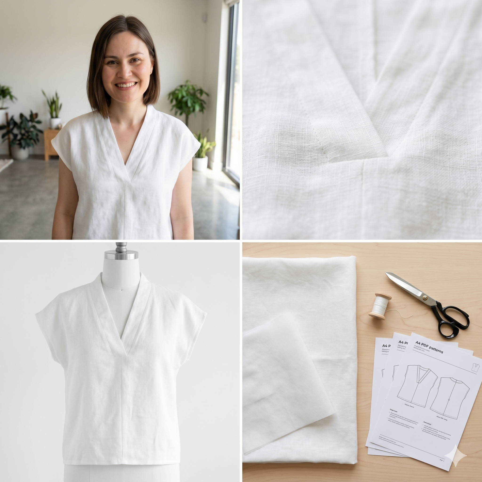 Linen Blouse Sewing Pattern PDF, V Neck Top Pattern, Loose Fit Summer Shirt, Minimalist Linen Top Pattern Sizes 0–22