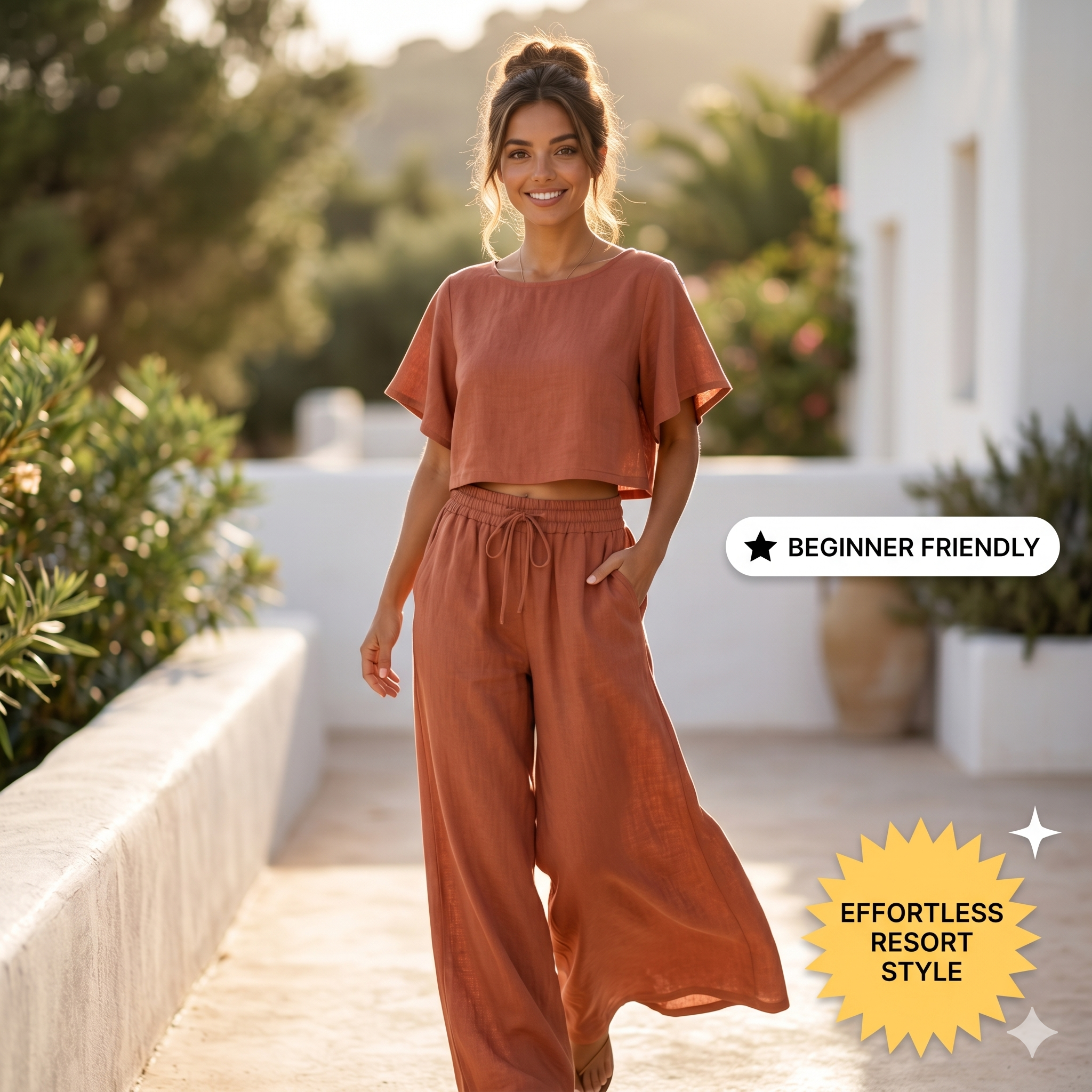 ✨ Linen Lounge Set – Cropped Top &amp; Palazzo Pants – Instant Download PDF Sewing Pattern