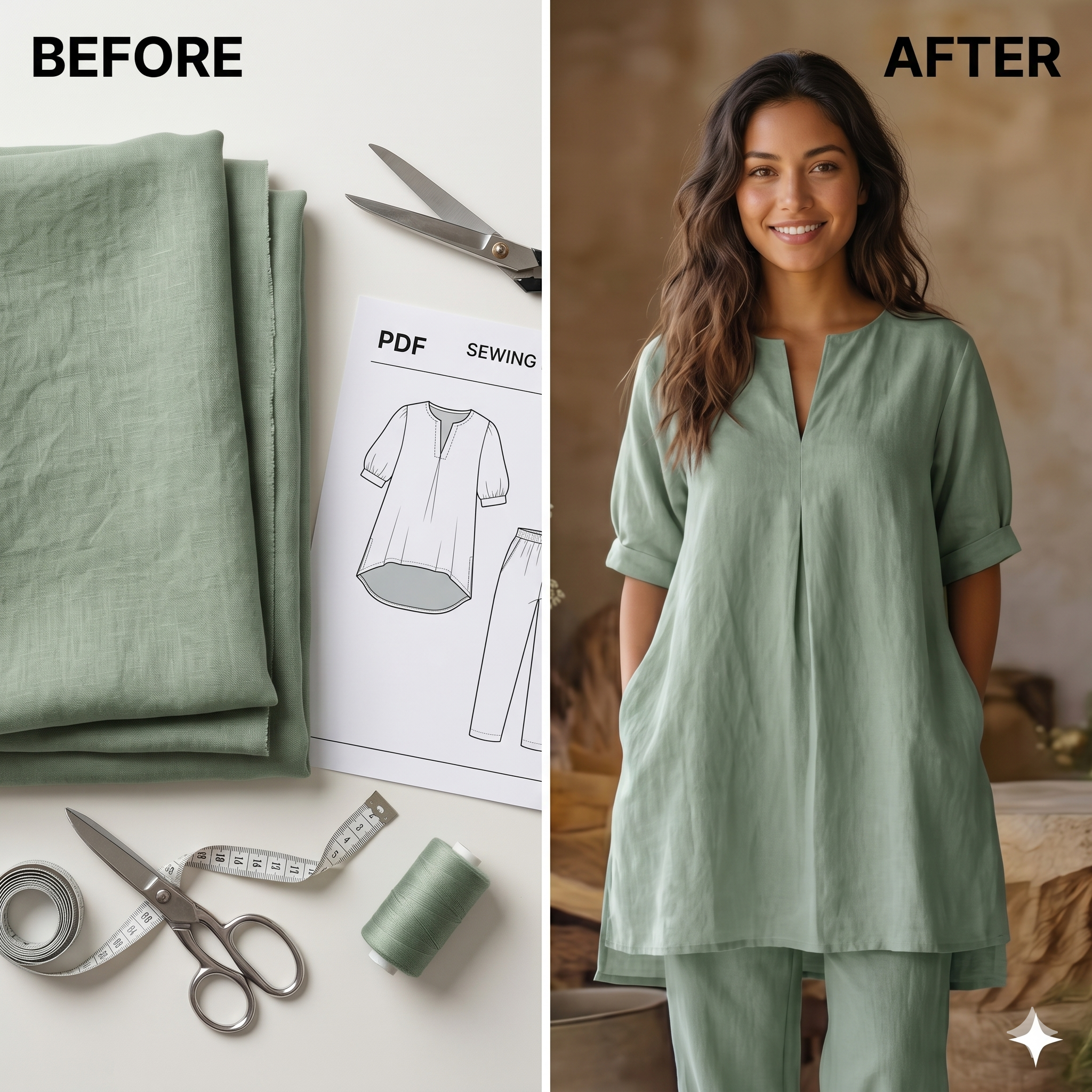 Linen Tunic & Tapered Pants Set – Instant Download PDF Sewing Pattern
