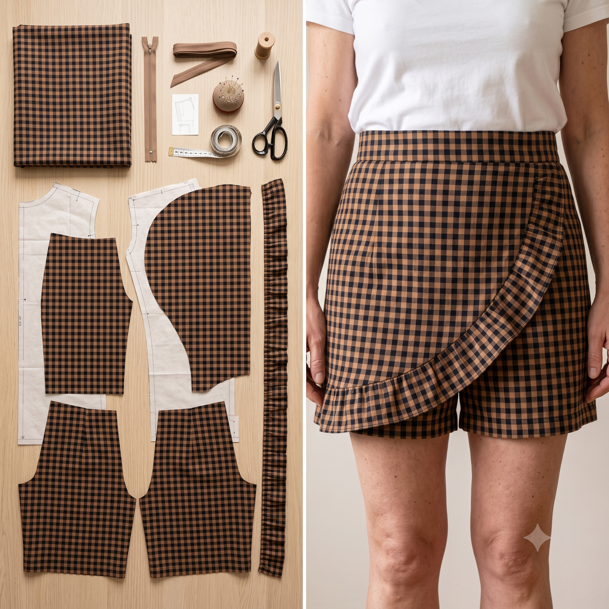Ruffle Shorts Sewing Pattern PDF, Wrap Front Skort Pattern, 8 Versions in One File, Elastic or Zip Waist, Sizes US 2-14 / EU 34-46, Instant Download