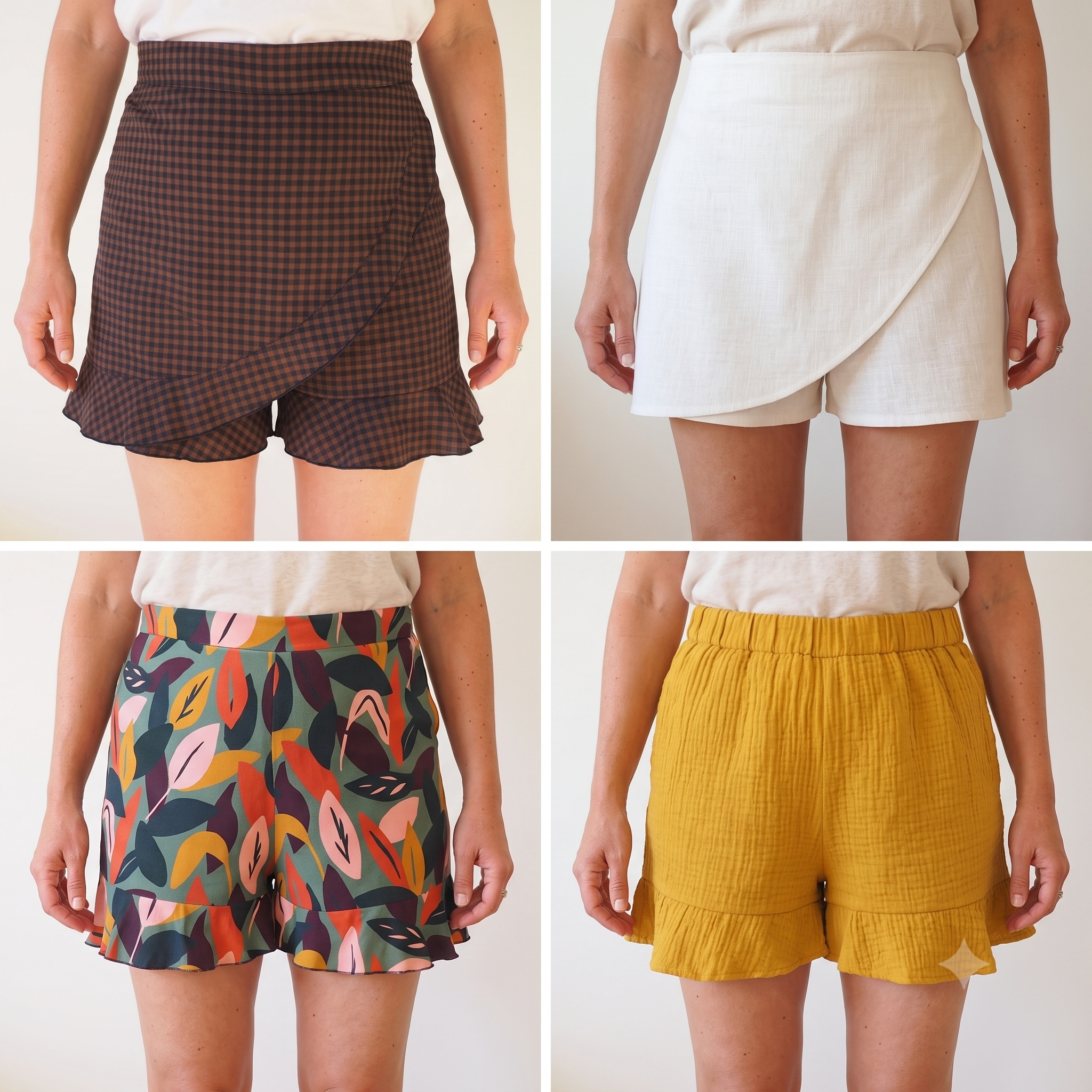 Ruffle Shorts Sewing Pattern PDF, Wrap Front Skort Pattern, 8 Versions in One File, Elastic or Zip Waist, Sizes US 2-14 / EU 34-46, Instant Download