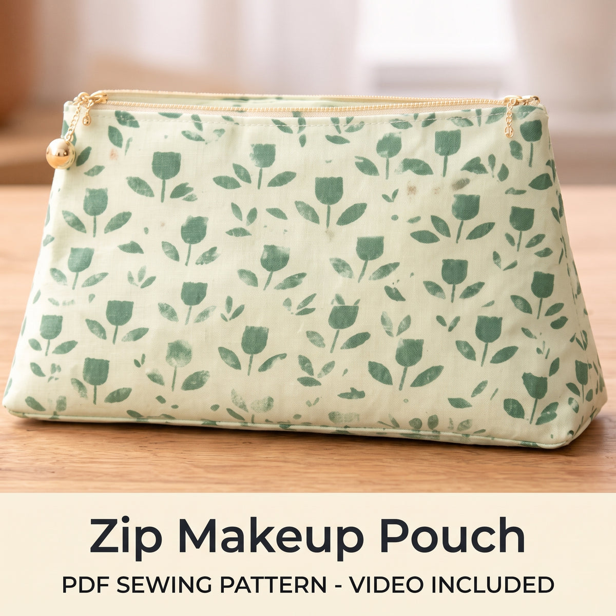 Makeup Bag Sewing Pattern PDF, Zipper Pouch, Beginner Friendly