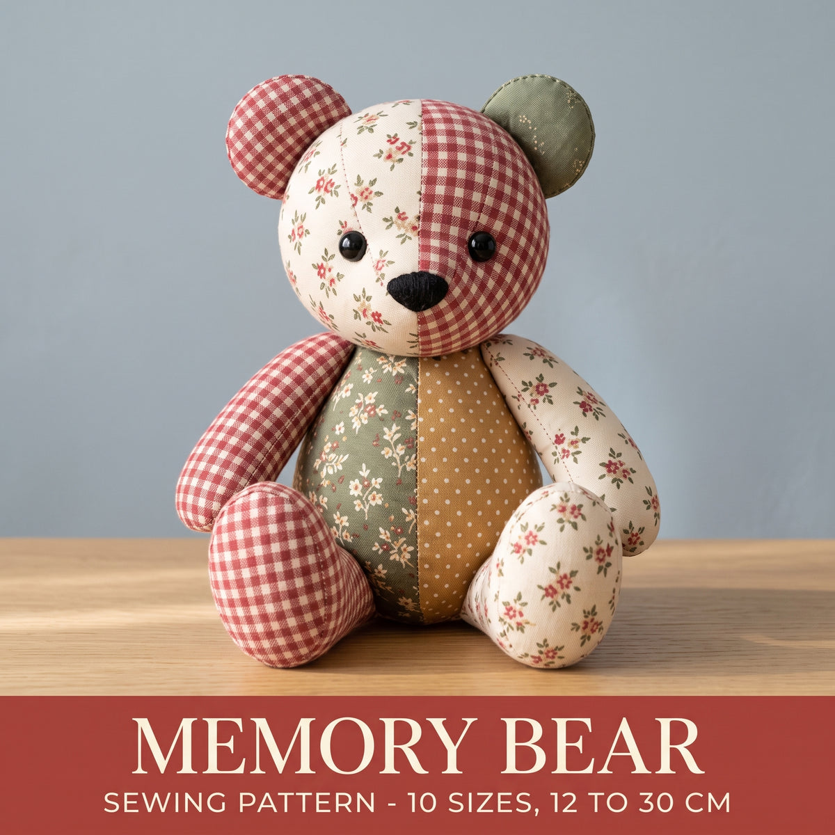 Memory Bear Sewing Pattern PDF, 10 Sizes, Keepsake Teddy 12-30 cm
