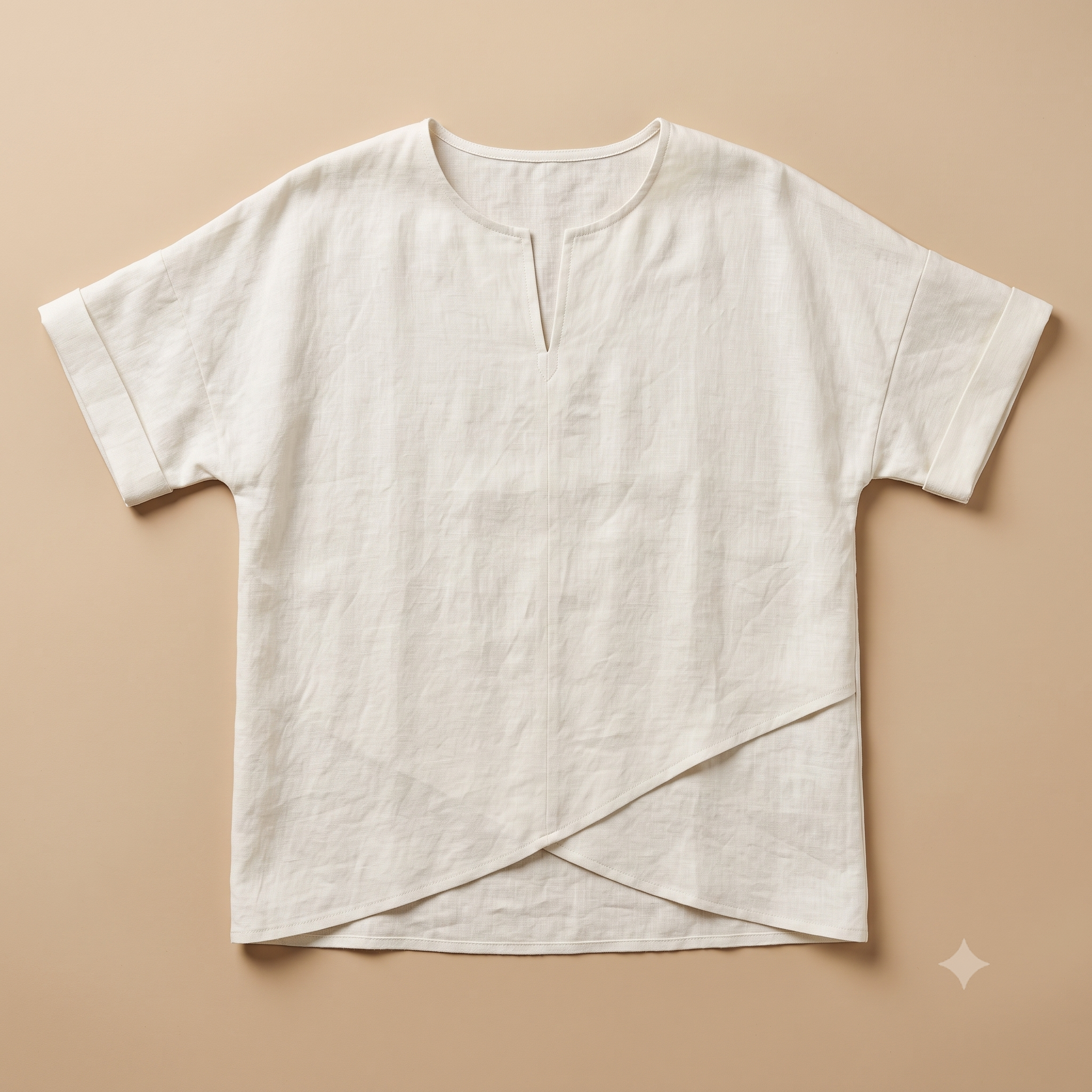 Men's Linen Top Sewing Pattern PDF, Notch Neck Summer Shirt, Drop Shoulder Relaxed Tee, Overlapping Hem, US Sizes 34-52, Instant Download