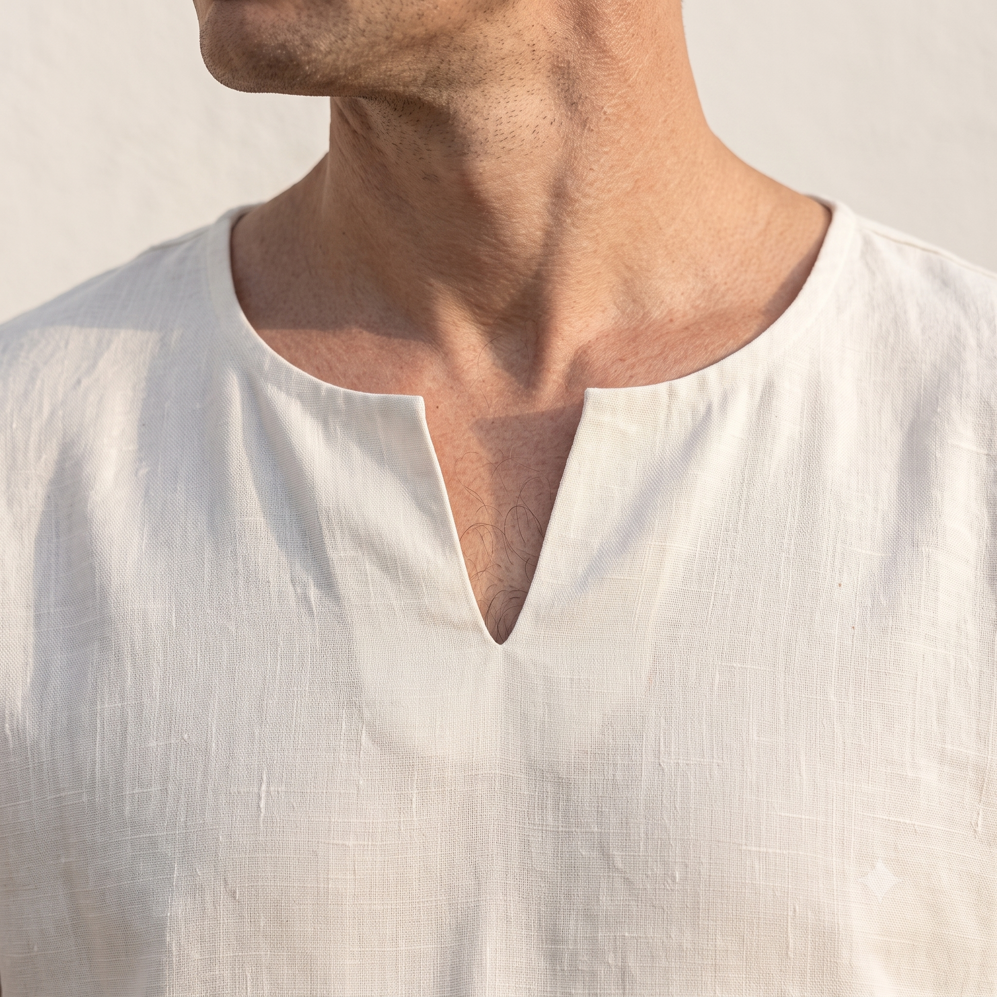 Men's Linen Top Sewing Pattern PDF, Notch Neck Summer Shirt, Drop Shoulder Relaxed Tee, Overlapping Hem, US Sizes 34-52, Instant Download