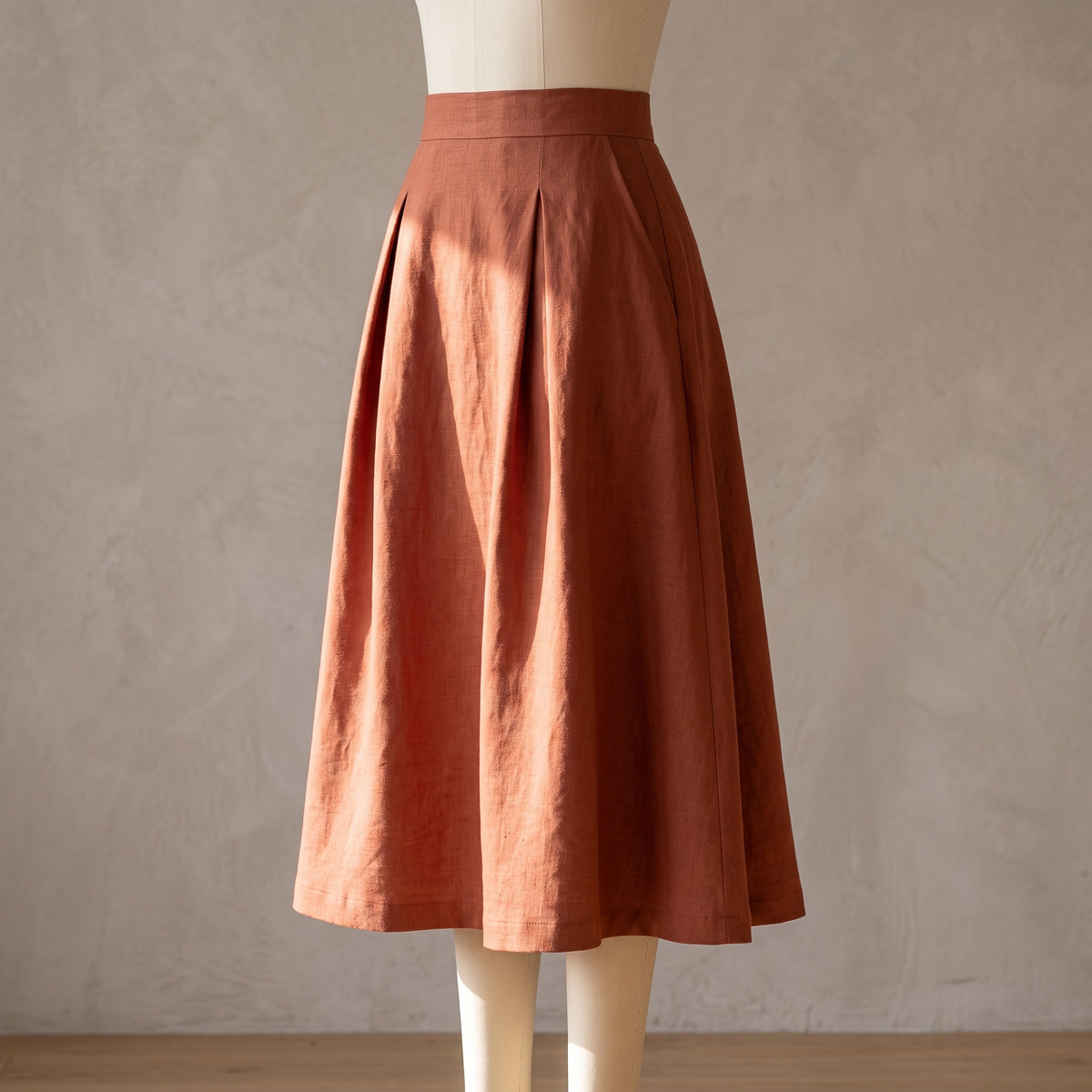Pleated Midi Skirt PDF Sewing Pattern | Women's Linen Skirt with Pockets, XS-5XL | A0, A4, Letter