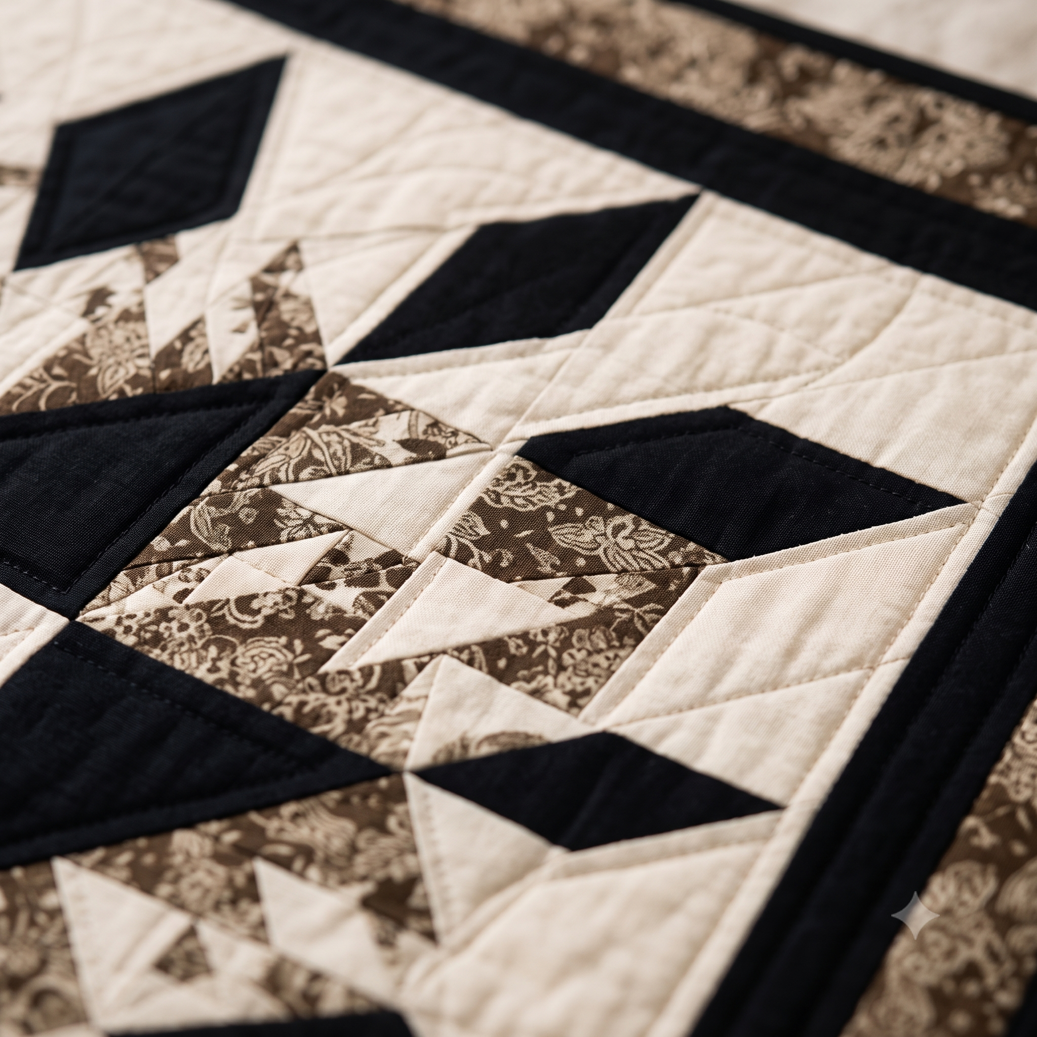 Midnight Starburst Quilt Pattern PDF | Full, Queen & King | Feathered Star Medallion Quilt | Black, Cream & Floral | Instant Download