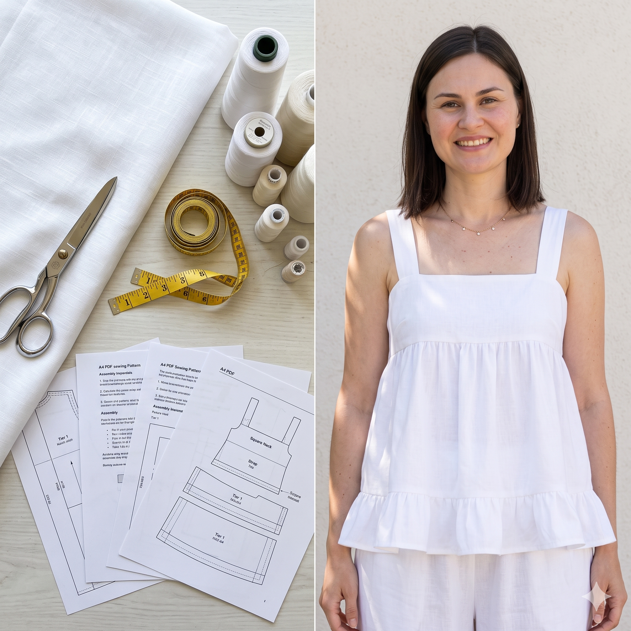 Mirage Tiered Babydoll Top — Sewing Pattern (PDF) | Boho Camisole Tank
