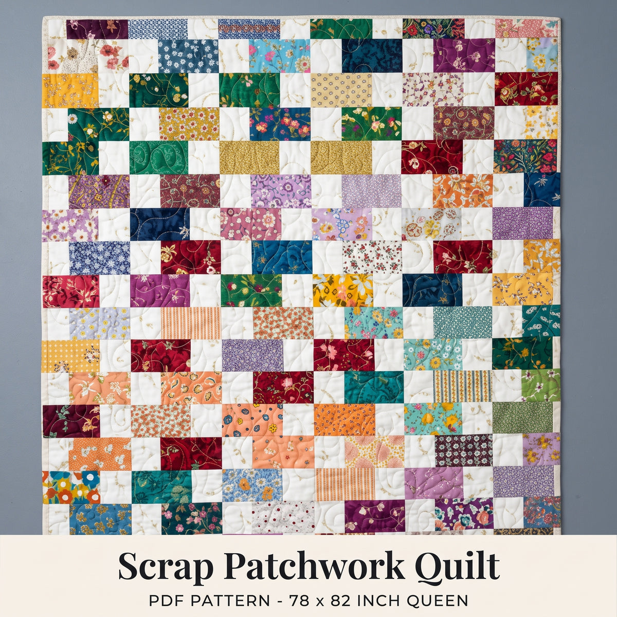 Modern Patchwork Quilt Pattern PDF | Queen Bed Quilt | Fat Quarter
