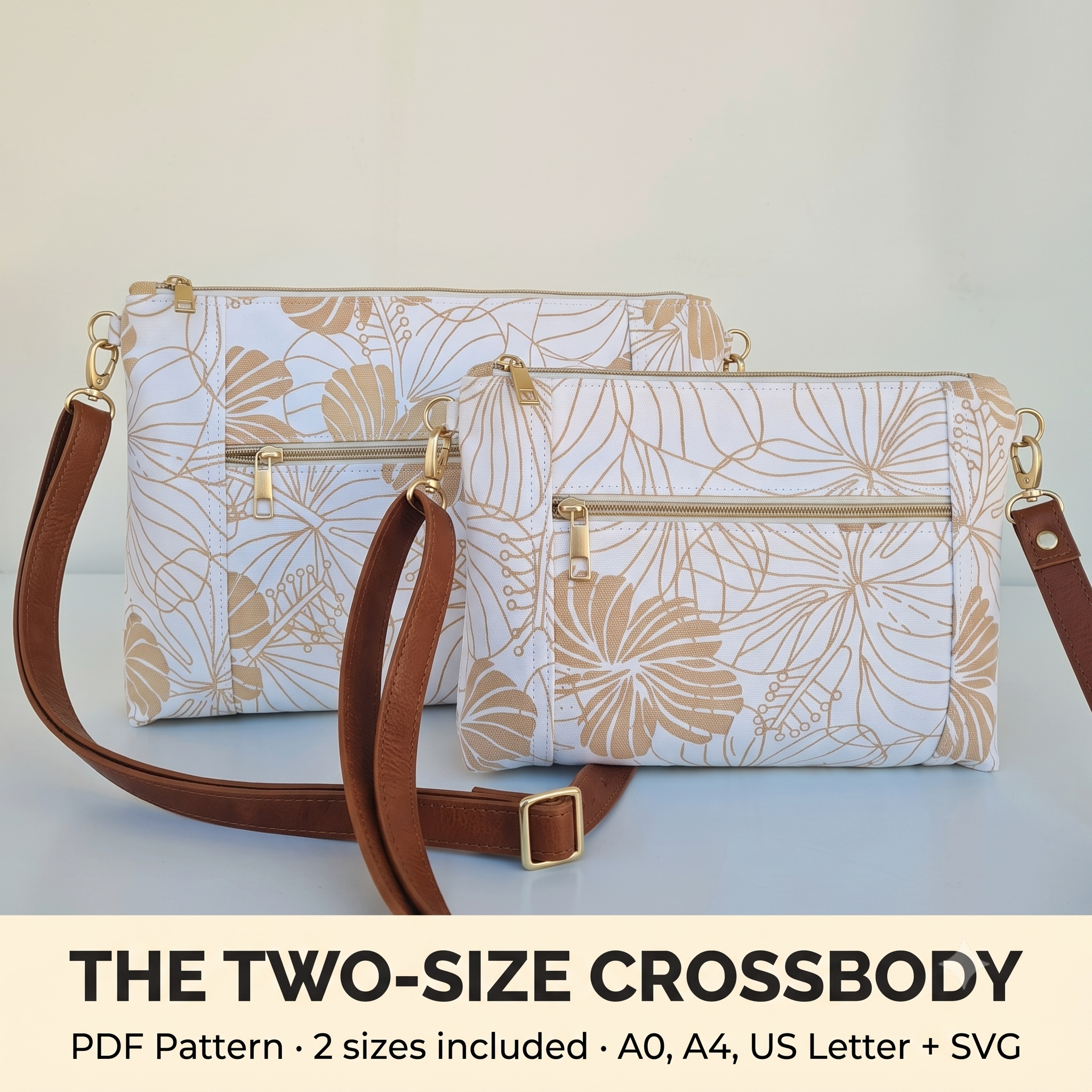 Crossbody Bag Sewing Pattern PDF | Two Sizes Included | Zipper Bag Pattern with SVG | A0 A4 US Letter | Instant Download