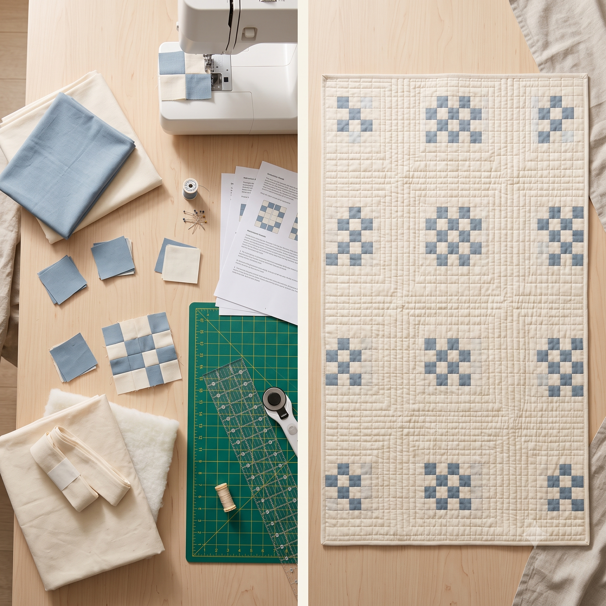 Nine Patch Quilt Pattern PDF, Beginner Modern Quilt Pattern, Minimalist Patchwork Throw, 48x60 Quilt Instant Download