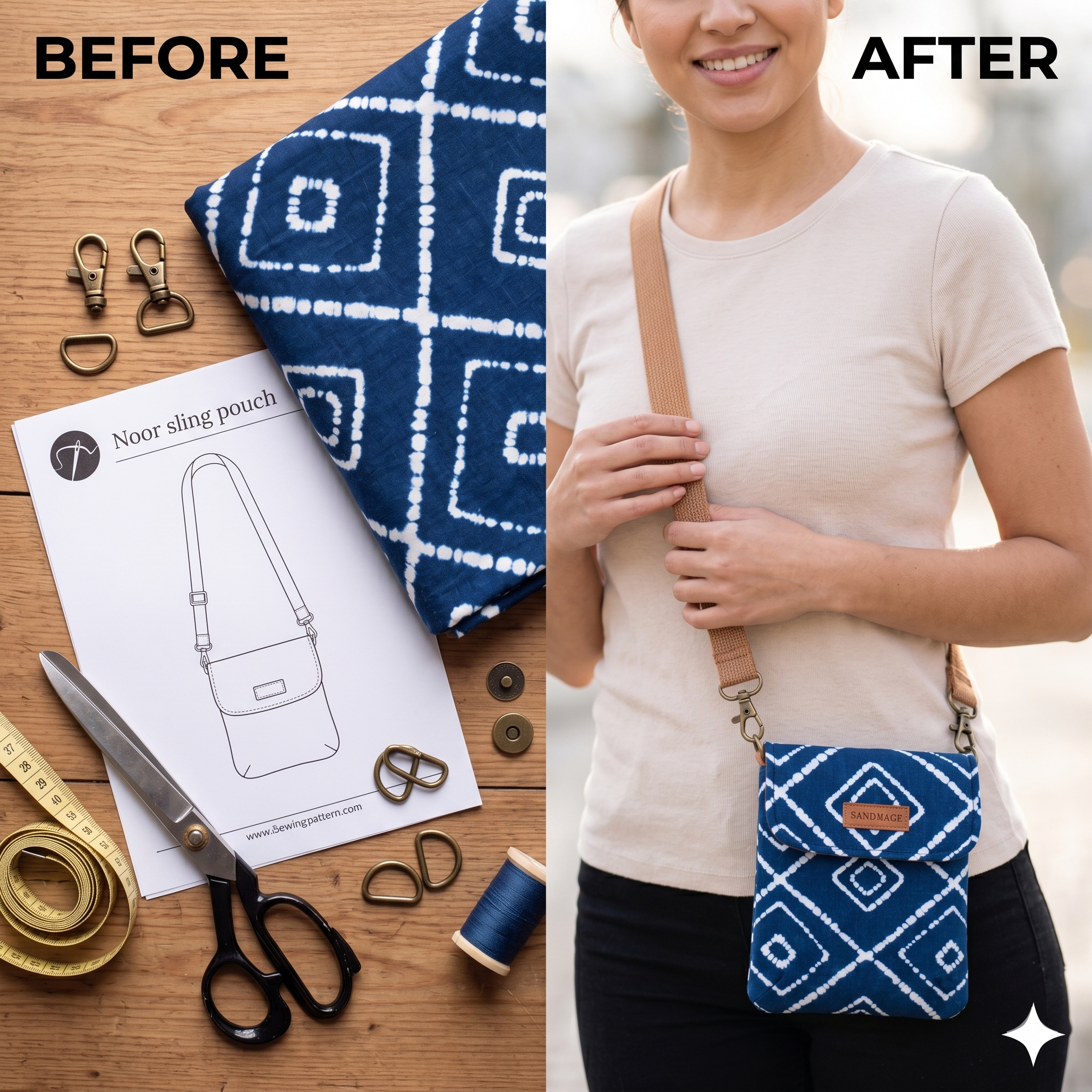 Noor Crossbody Sling Pouch PDF Sewing Pattern | Beginner Crossbody Phone Bag Tutorial | DIY Minimalist Passport Purse | Small Sling Bag Make