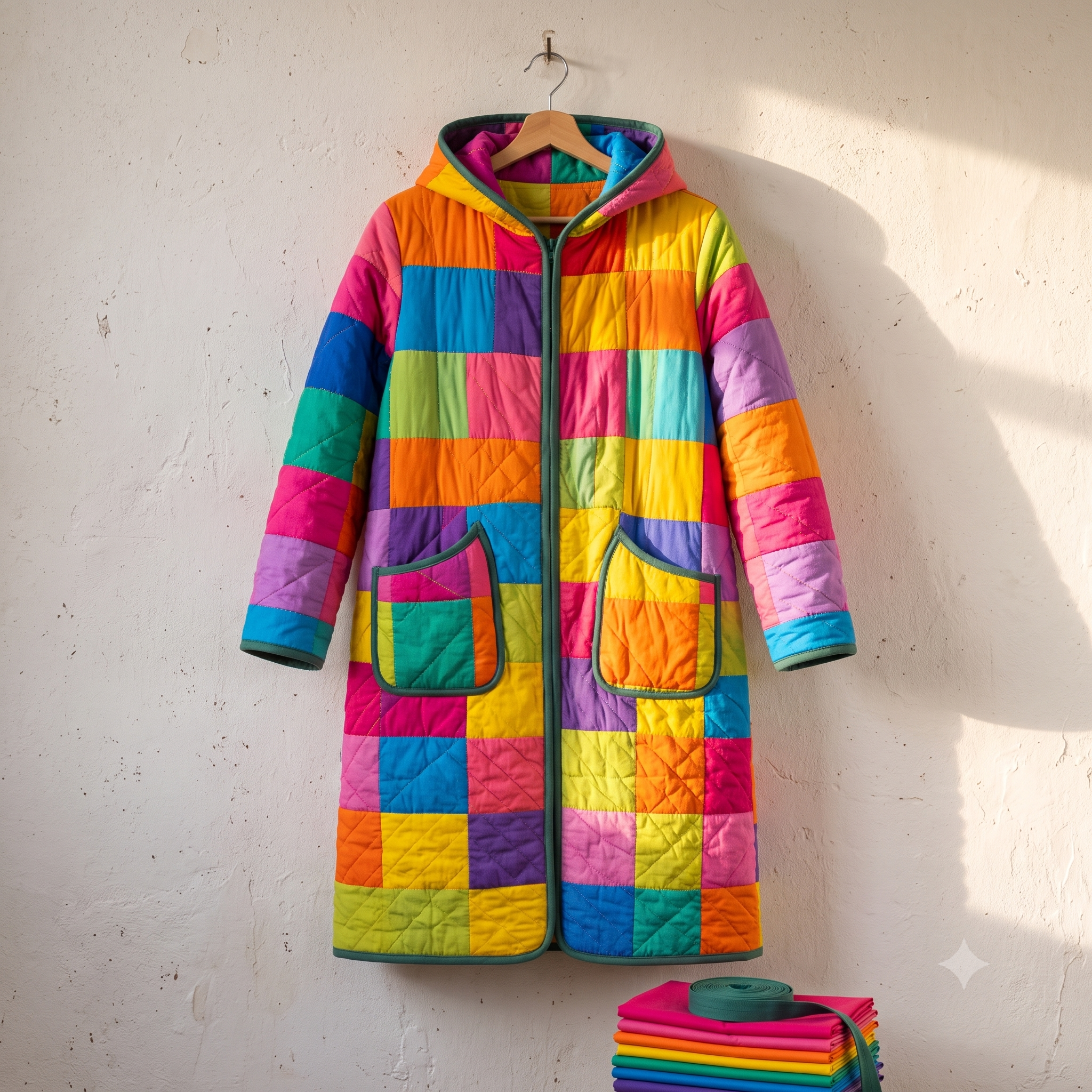 Patchwork Quilt Coat Sewing Pattern PDF | Hooded Quilted Jacket | Scrap Busting Long Coat | Instant Download