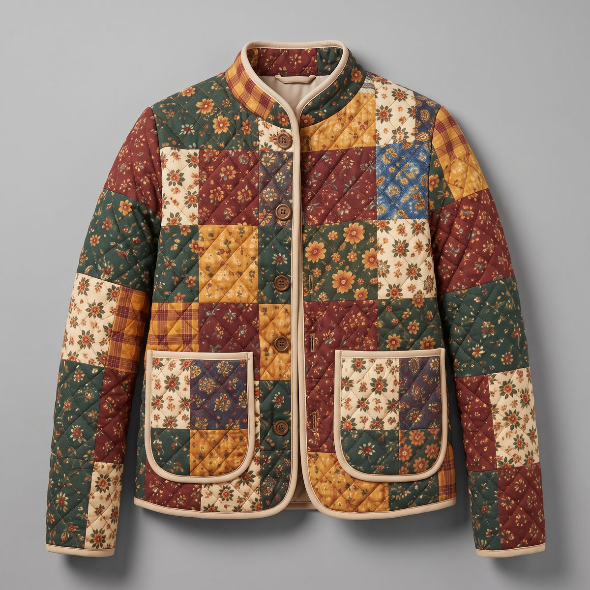 Quilted Patchwork Jacket Sewing Pattern PDF | Lined Stand Collar Jacket with Bound Edges | Sizes XS-XL | A4, Letter & A0