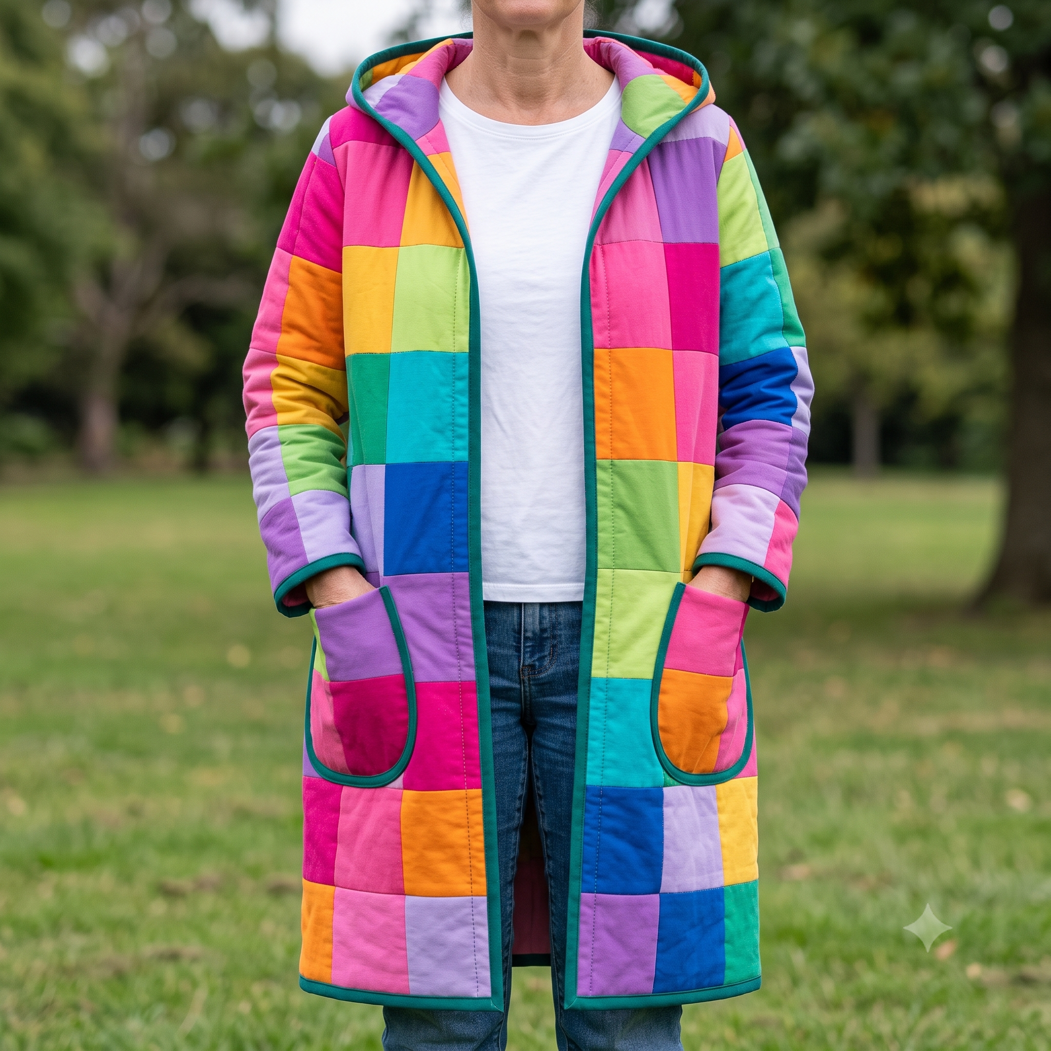 Patchwork Quilt Coat Sewing Pattern PDF | Hooded Quilted Jacket | Scrap Busting Long Coat | Instant Download