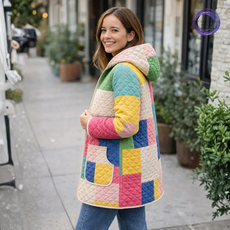Quilted Jacket Sewing Pattern Mini Length Hooded Coat Sewing Tutorial XXS-5XL Long Sleeve Cardigan