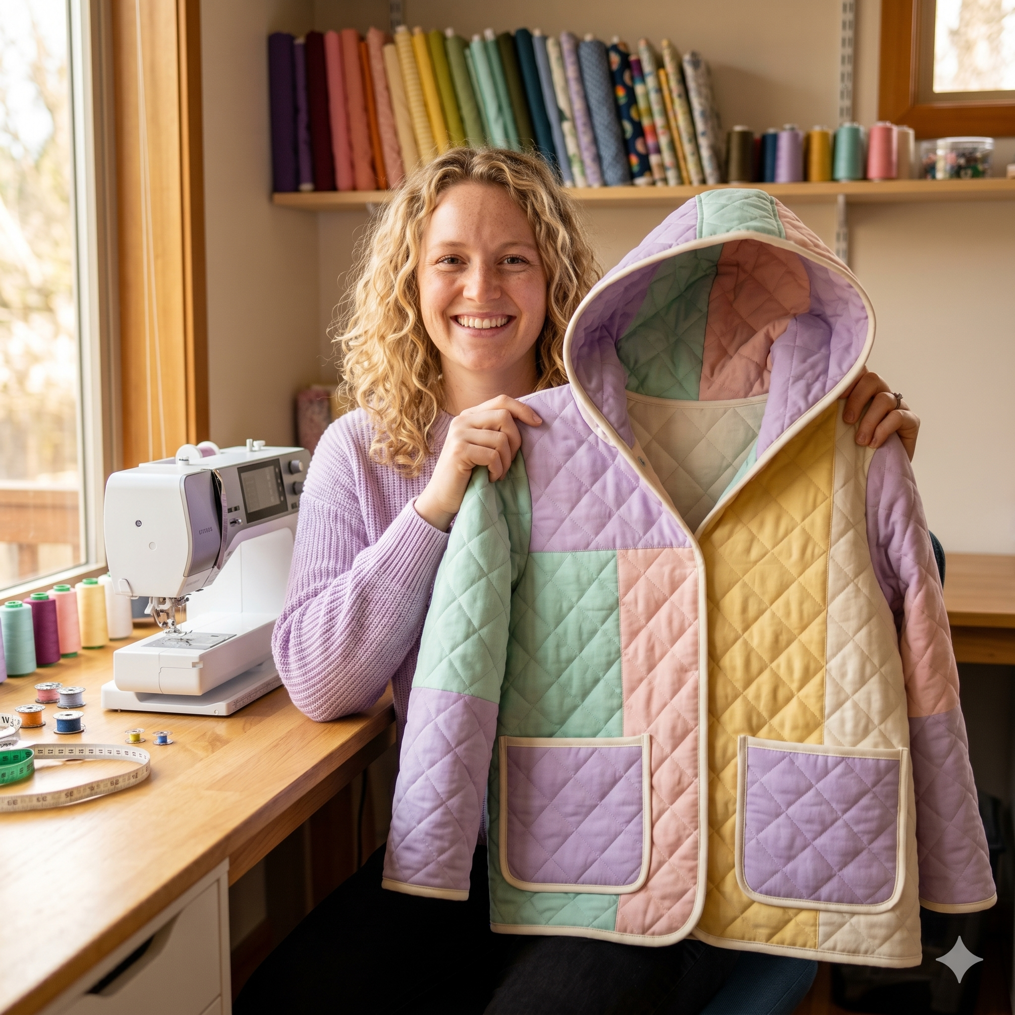 Quilted Jacket Sewing Pattern Mini Length Hooded Coat Sewing Tutorial XXS-5XL Long Sleeve Cardigan