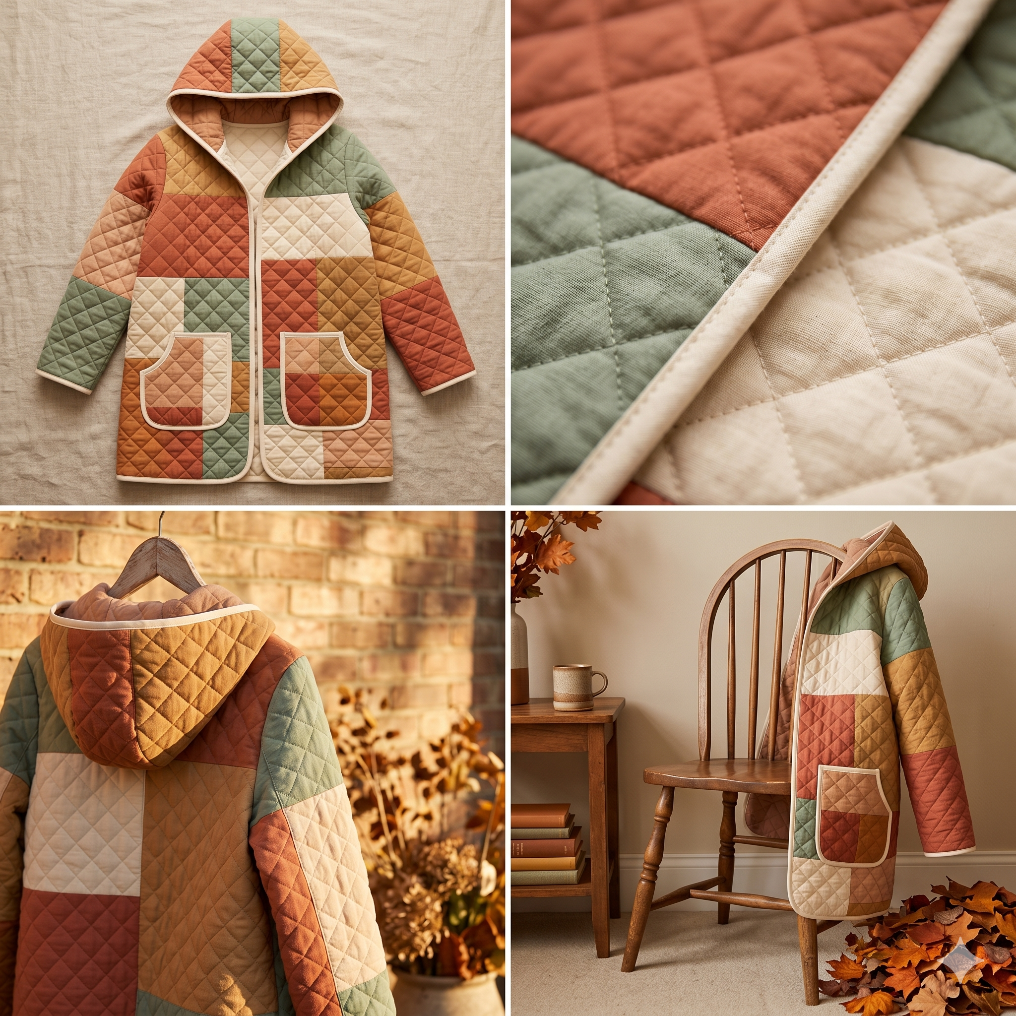 Quilted Jacket Sewing Pattern Mini Length Hooded Coat Sewing Tutorial XXS-5XL Long Sleeve Cardigan