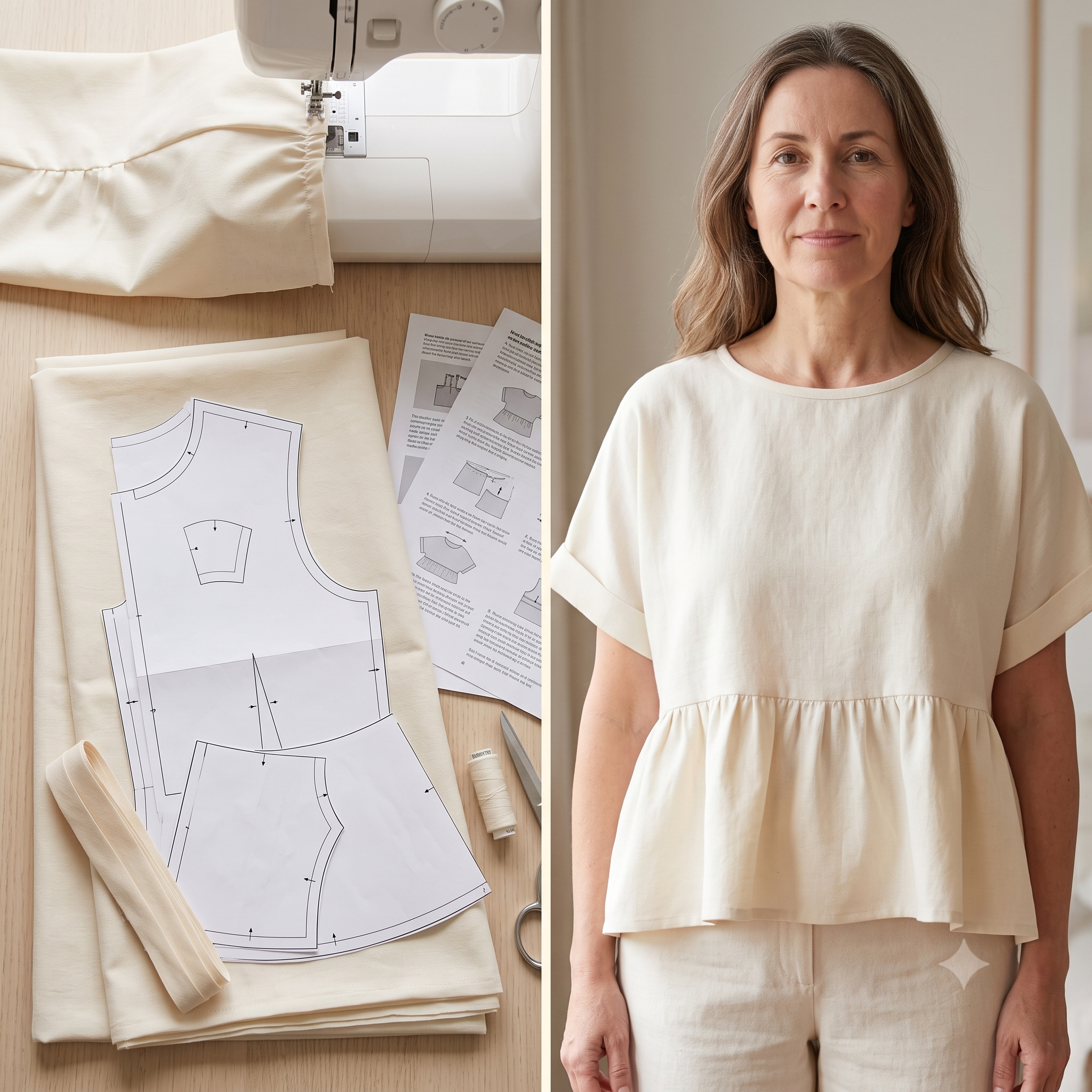 Peplum Top PDF Sewing Pattern, Cropped Swing Top Pattern, Beginner Top Sewing Pattern, Oversized Peplum Blouse Instant Download