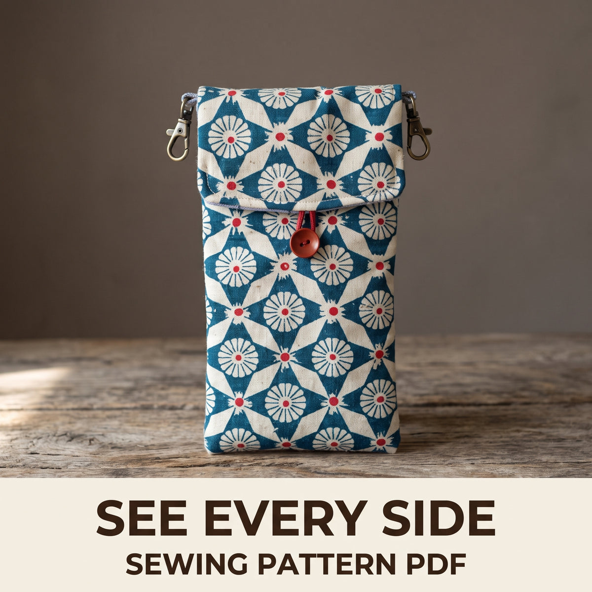 Phone Crossbody Bag Sewing Pattern PDF, Small Pouch with Flap, Detachable Adjustable Strap and Card Pocket