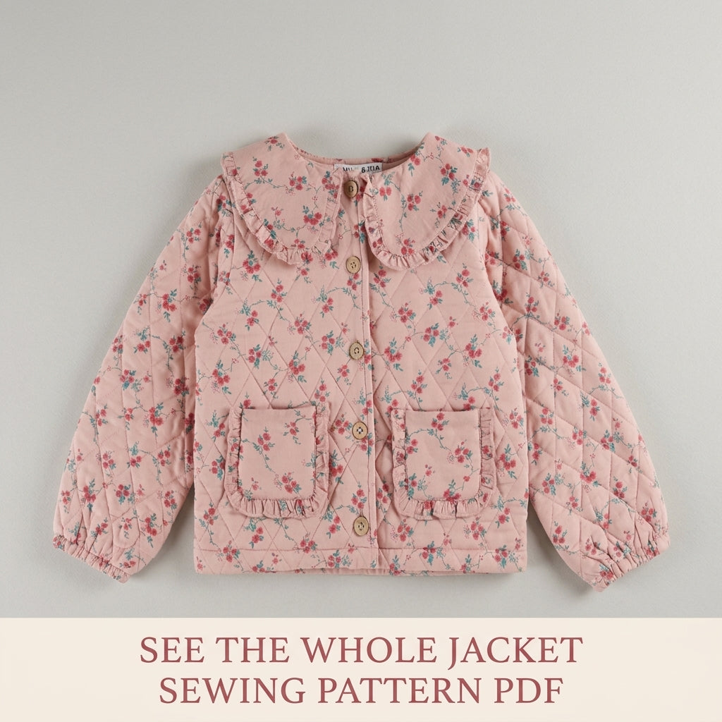 Girls Quilted Jacket Sewing Pattern PDF – Ruffle Collar Floral Jacket
