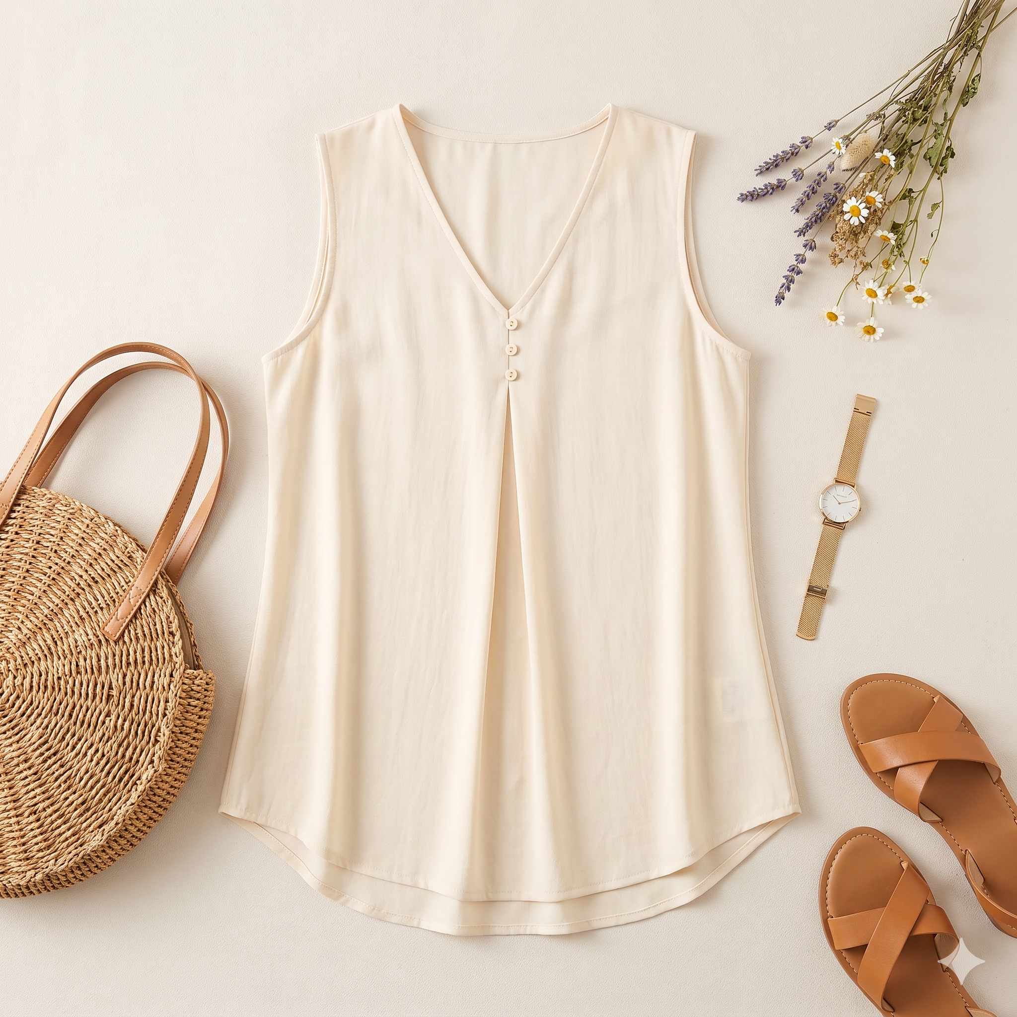 Pleated Front Sleeveless Top — Sewing Pattern (PDF) | V-Neck Summer Blouse