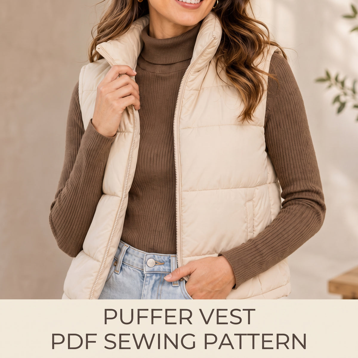 Puffer Vest PDF Sewing Pattern | Padded Gilet / Body Warmer, Zip Front, Side Pockets | A4 & US Letter