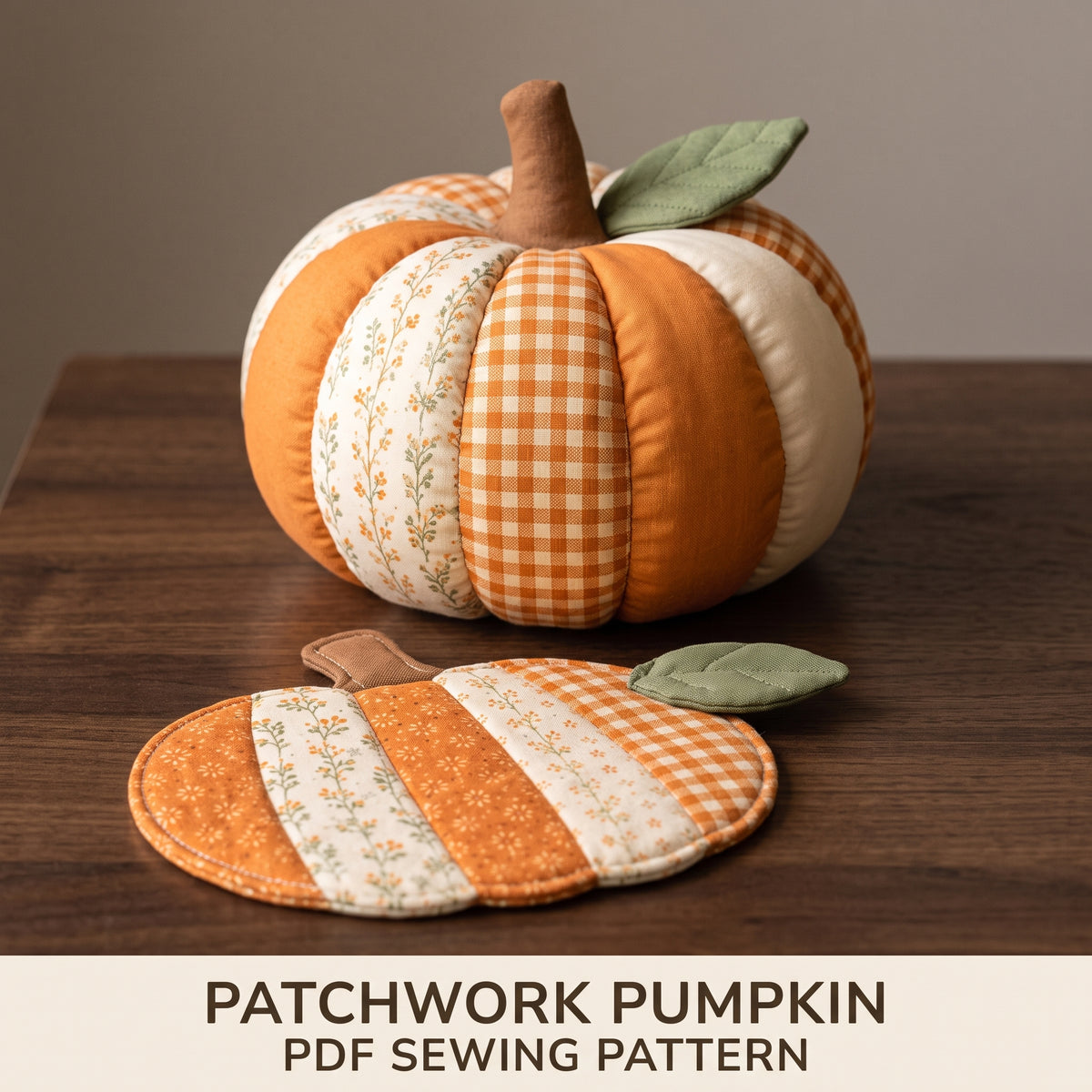 Patchwork Pumpkin Sewing Pattern PDF | Two Projects: Stuffed Fabric Pumpkin & Quilted Mat | Fat Quarter Friendly | US Letter & A4