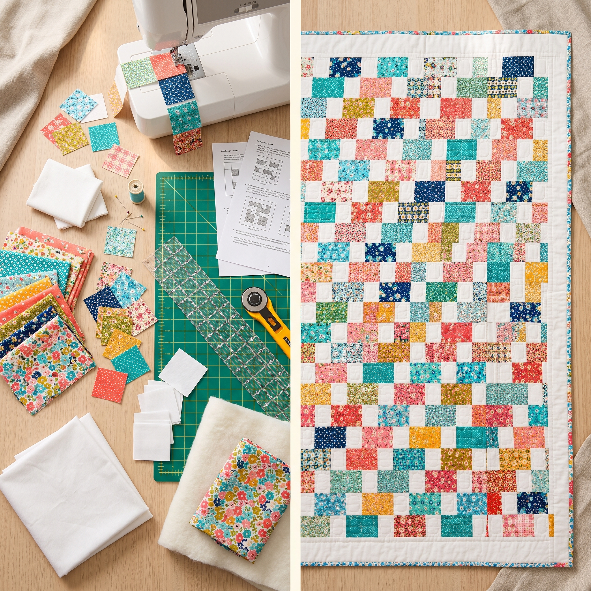 Quilt Pattern PDF, Modern Patchwork Throw Quilt, Beginner Friendly Scrappy Quilt, 2 Sizes Instant Download