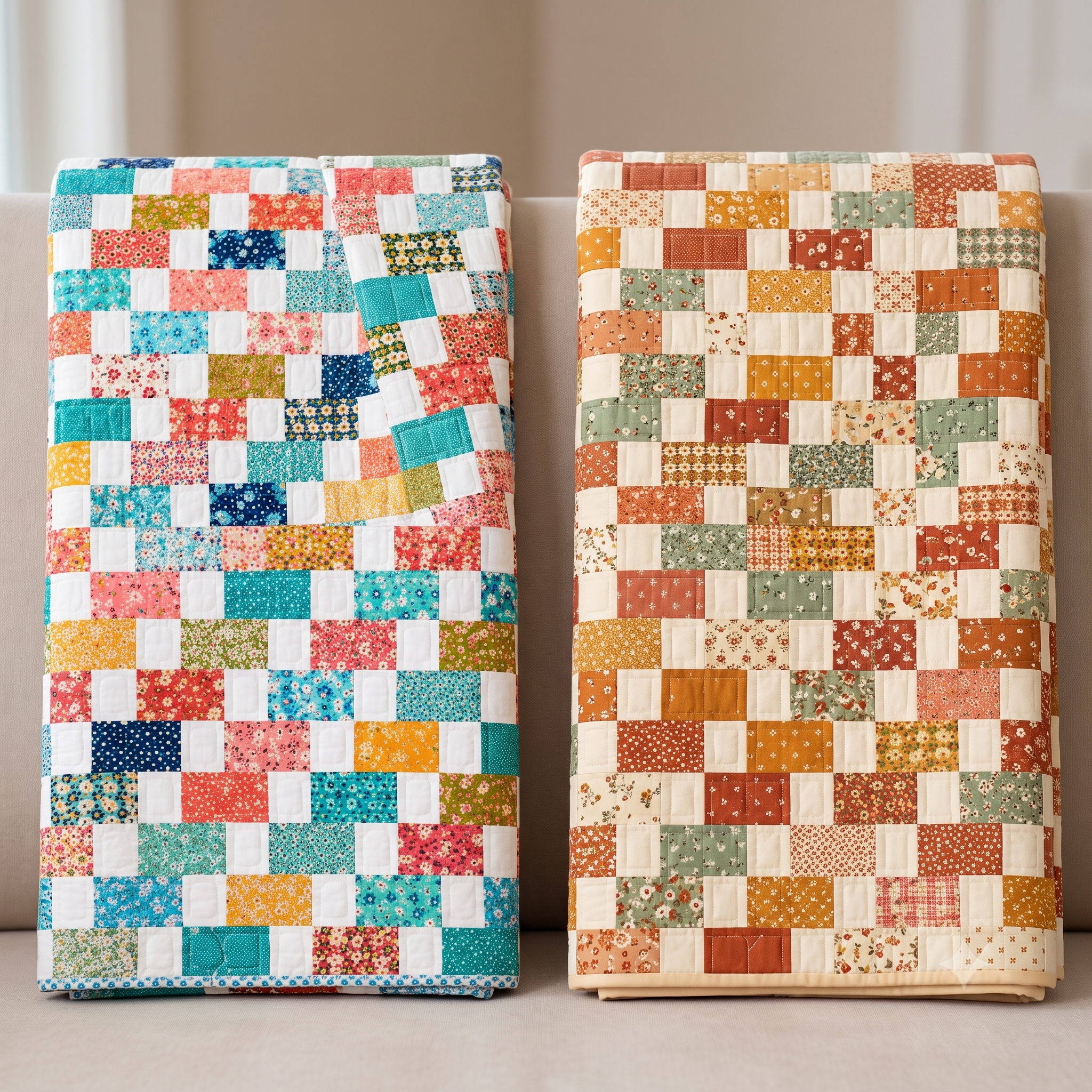 Quilt Pattern PDF, Modern Patchwork Throw Quilt, Beginner Friendly Scrappy Quilt, 2 Sizes Instant Download
