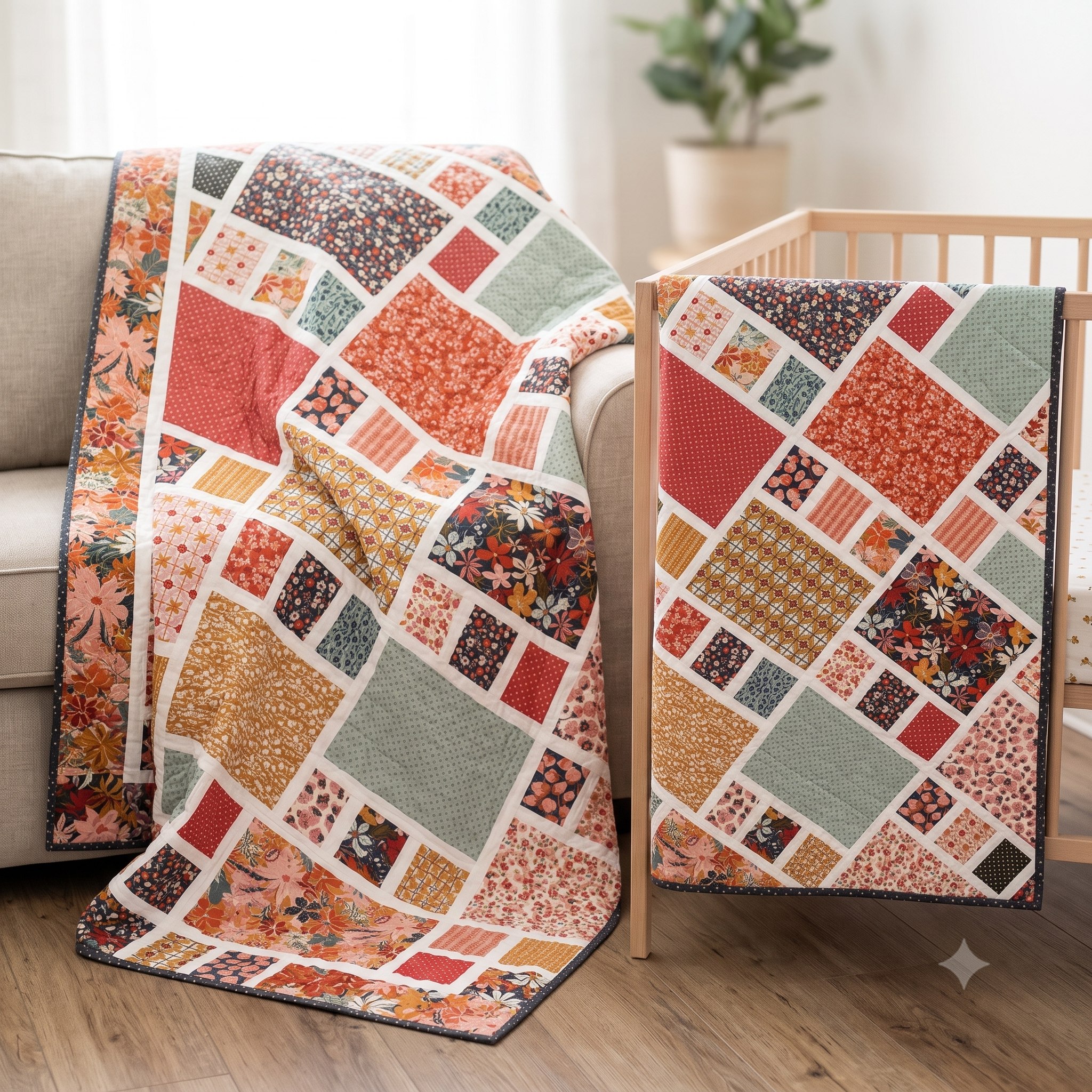 Quilt Pattern PDF | Fat Quarter Friendly Framed Squares Quilt | Crib and Throw Sizes | Easy Modern Quilt | Instant Download