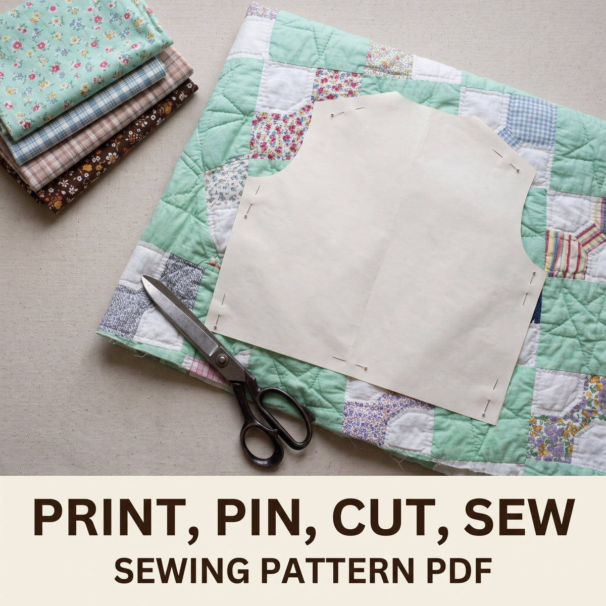 Quilt Bomber Jacket Sewing Pattern PDF, Oversized Zip Jacket from a Vintage Bowtie Quilt, Elastic Hem and Cuffs, XS–3XL