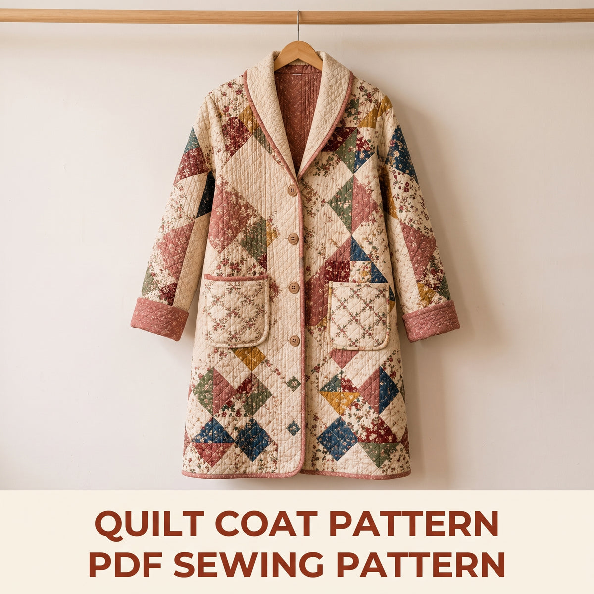 Quilt Coat Sewing Pattern | Sawtooth Star Patchwork Coat, Sizes S-XL | 52 Page Guide, 25 Photos | No Templates to Tape | PDF