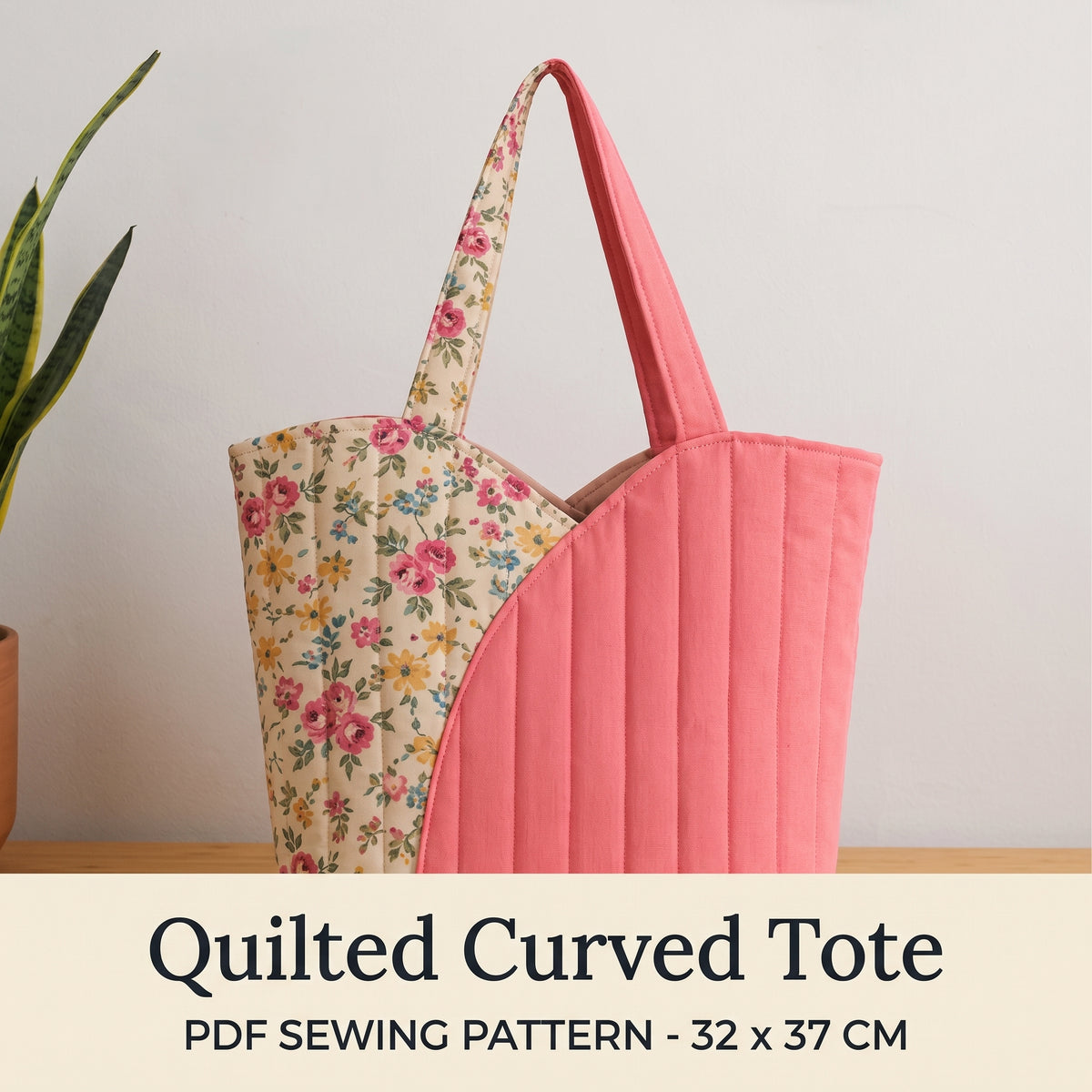 Quilted Tote Bag PDF Sewing Pattern, Curved Panel Shopper, A4 A0 Letter
