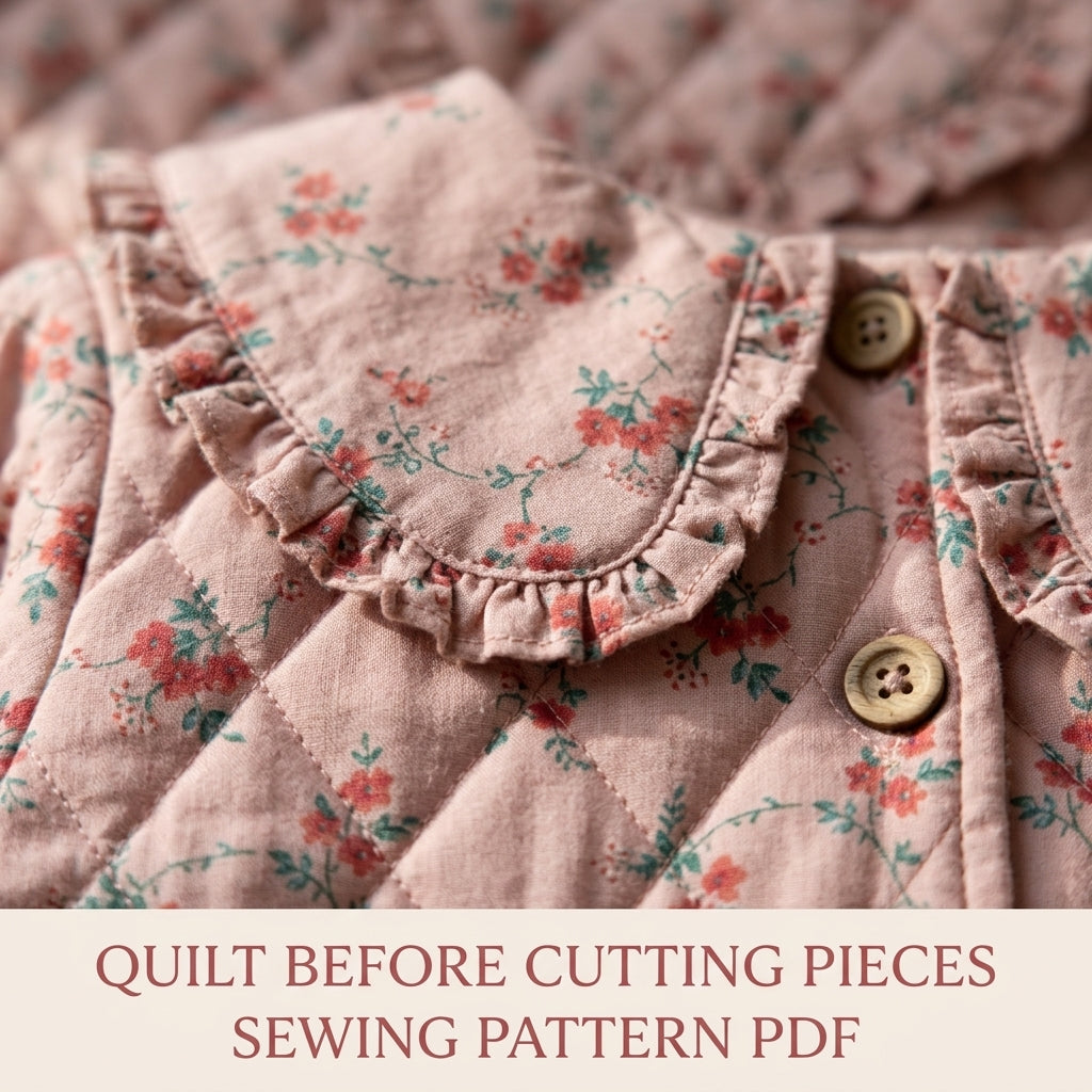 Girls Quilted Jacket Sewing Pattern PDF – Ruffle Collar Floral Jacket