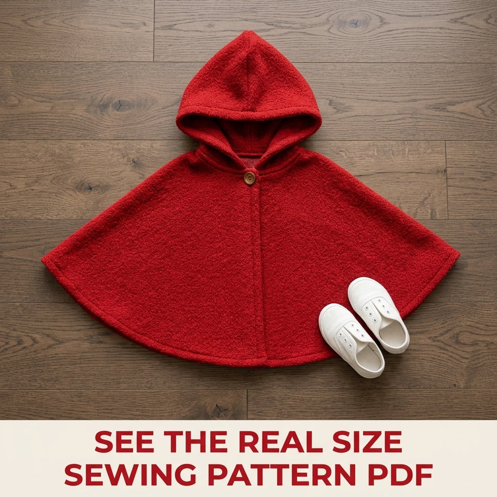 Kids Red Hooded Cape Sewing Pattern PDF – Easy Circle Cape