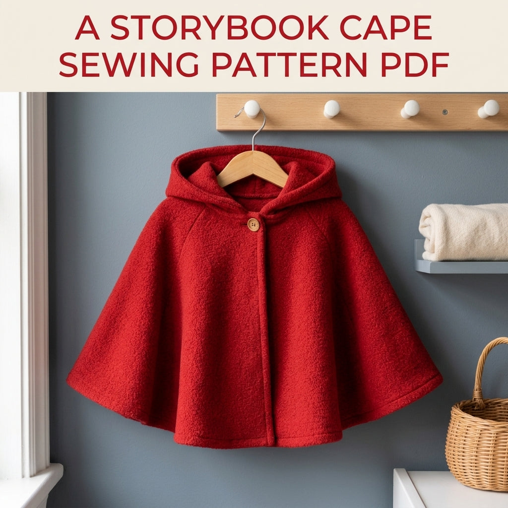 Kids Red Hooded Cape Sewing Pattern PDF – Easy Circle Cape
