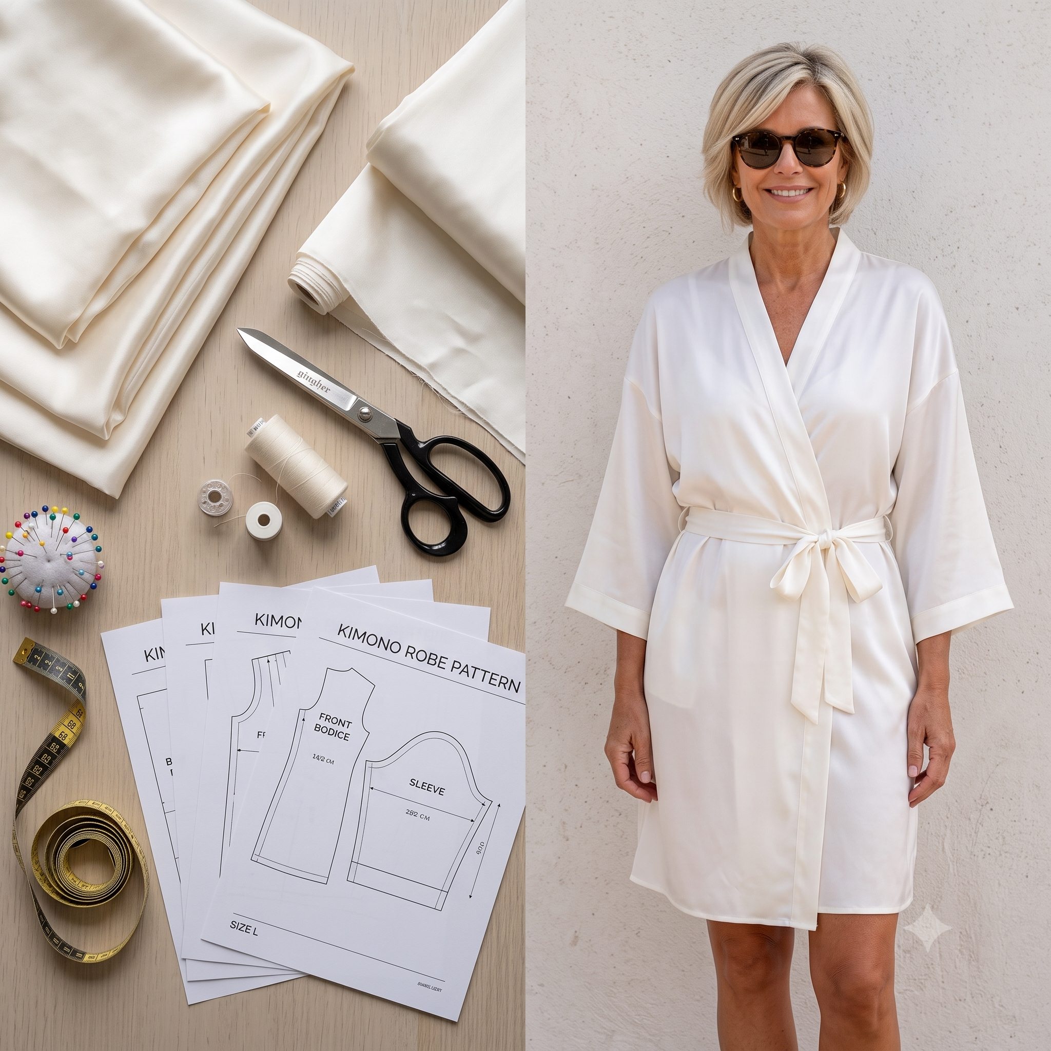 Robe Sewing Pattern PDF | Kimono Robe Pattern for Women, Bridesmaid Robe with Pockets, Advanced Beginner, 8 Sizes, Instant Download
