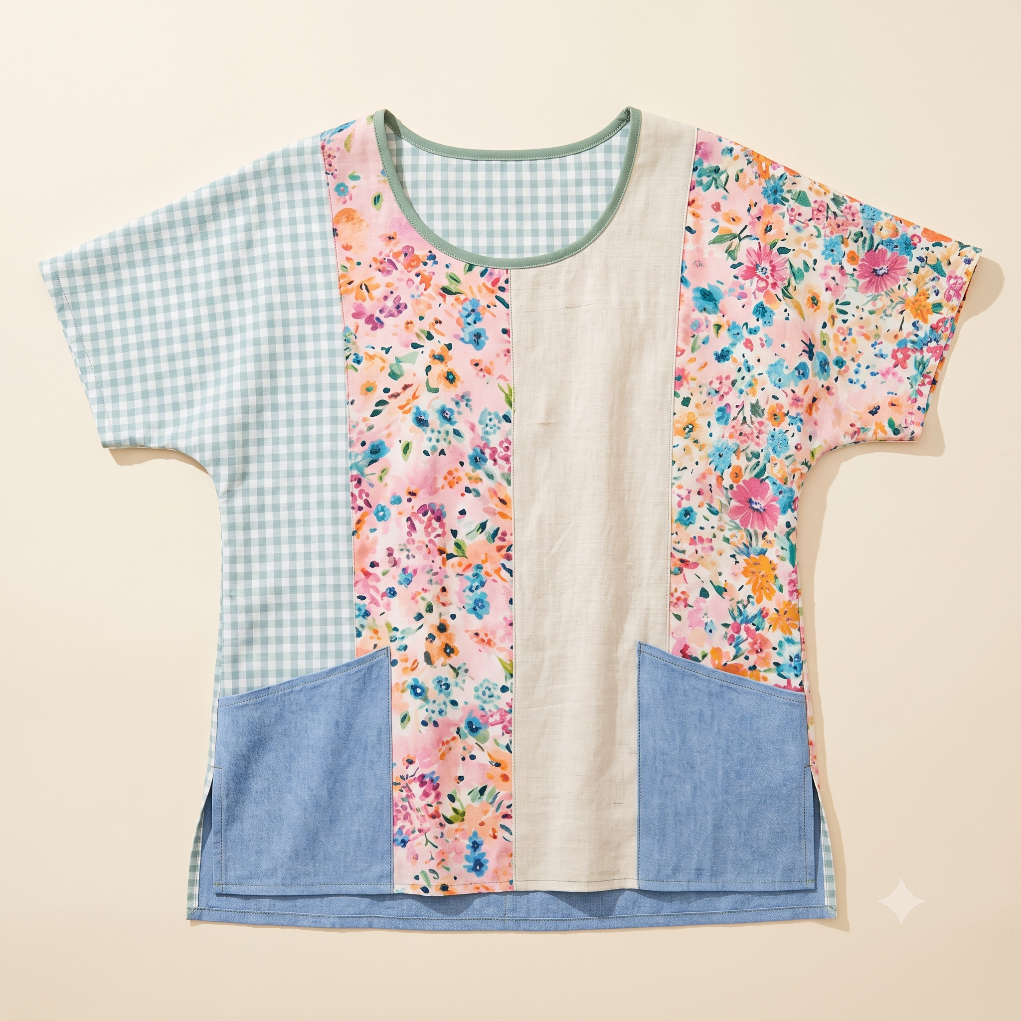 Scrap Buster Top Sewing Pattern PDF, Patchwork Panel Blouse with Pockets, Dolman Sleeve Top, Plus Size S-5XL, Instant Download