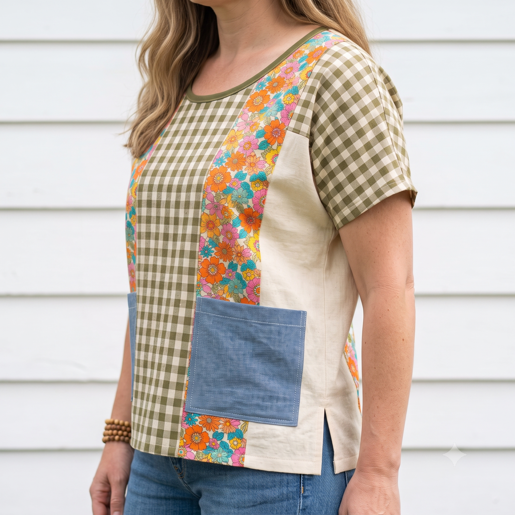 Scrap Buster Top Sewing Pattern PDF, Patchwork Panel Blouse with Pockets, Dolman Sleeve Top, Plus Size S-5XL, Instant Download