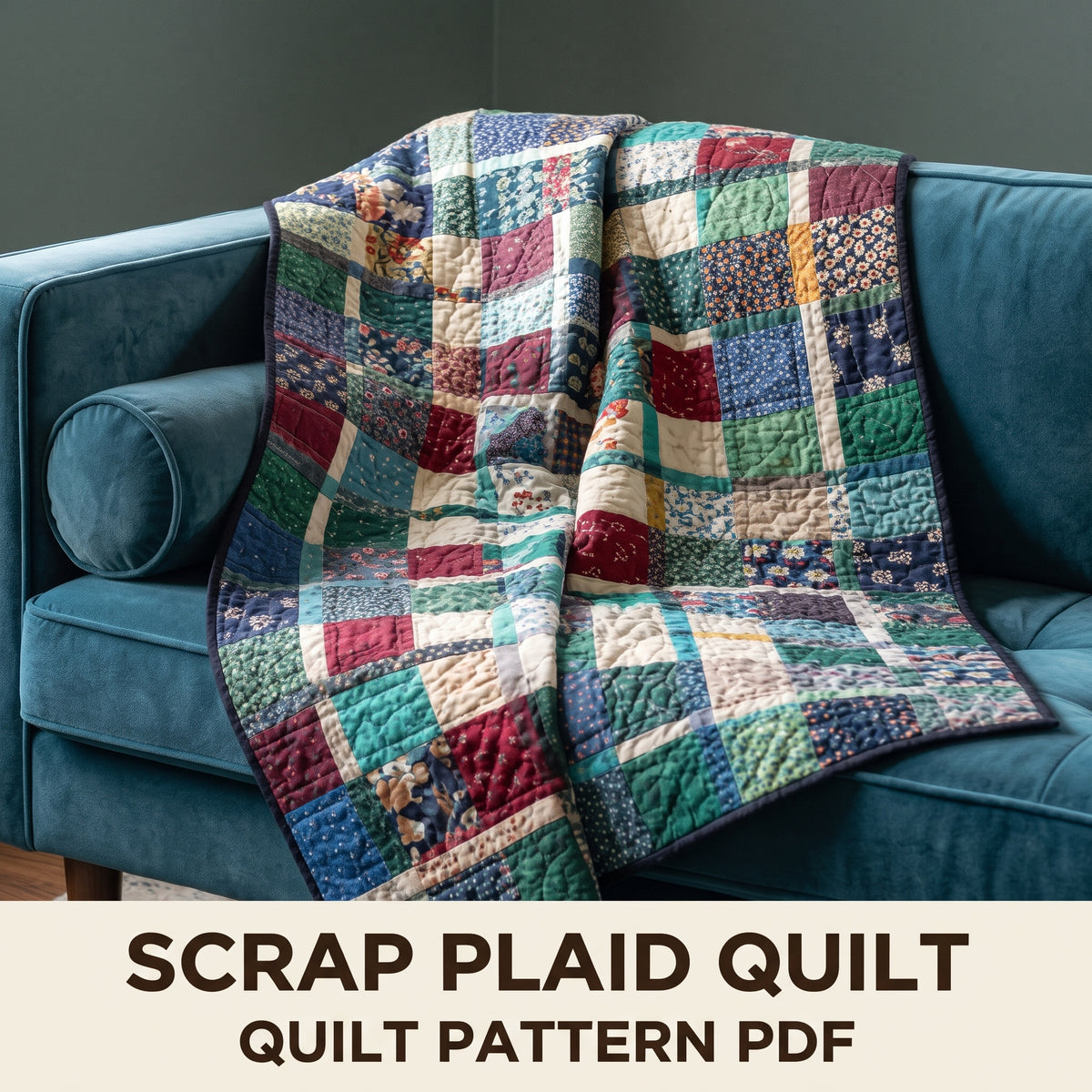 Plaid Look Patchwork Quilt Pattern, Dark Mid and Light Value Tartan Quilt, Fat Quarter Friendly, Instant PDF