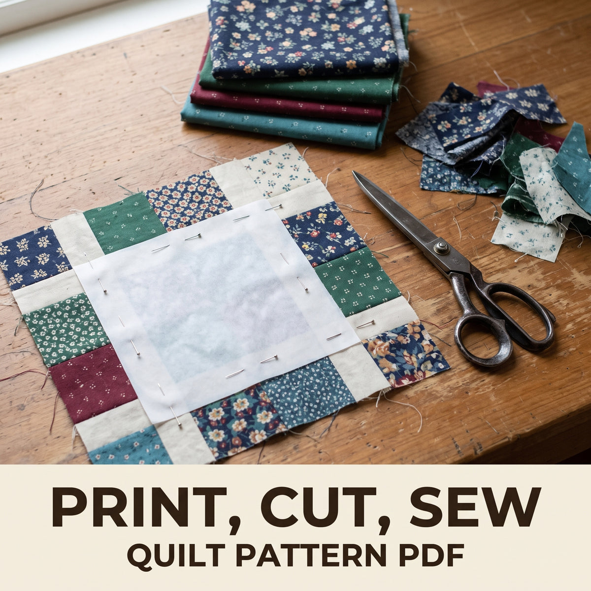 Plaid Look Patchwork Quilt Pattern, Dark Mid and Light Value Tartan Quilt, Fat Quarter Friendly, Instant PDF