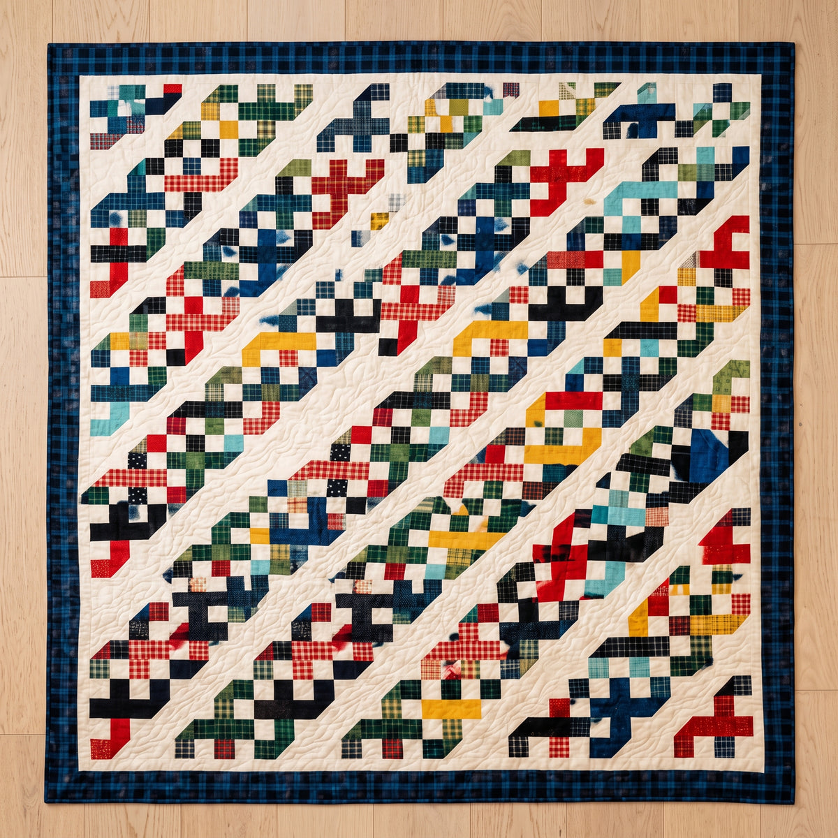 Scrappy Plaid Chain Quilt Pattern PDF, King Size 112x112, Fat Quarter Friendly, Farmhouse Quilt Pattern