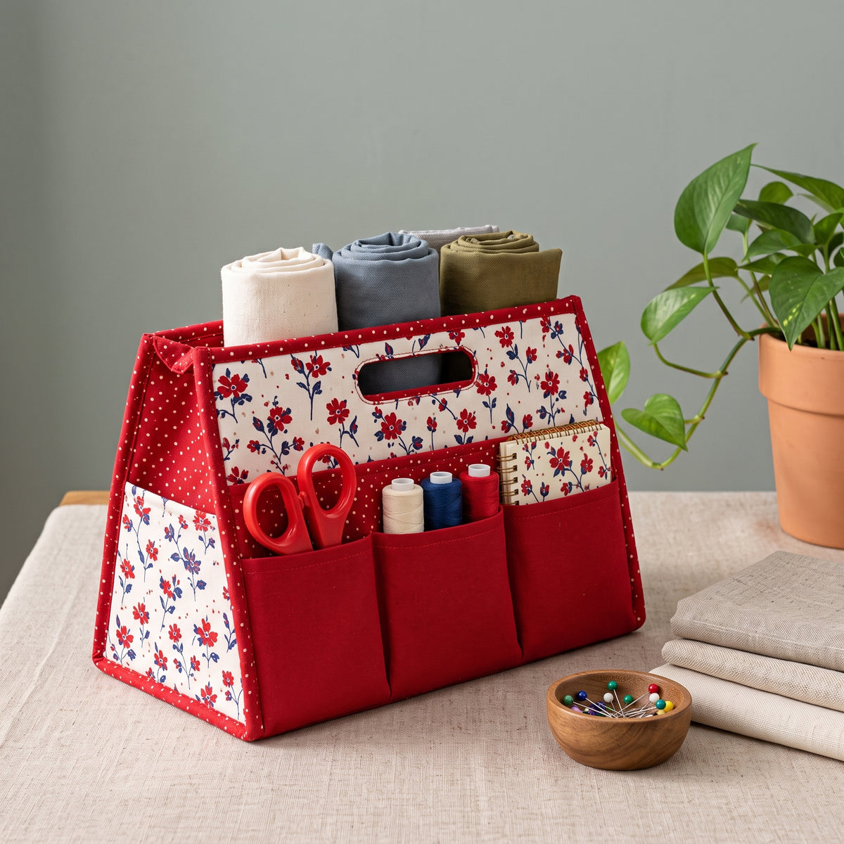 Sewing Caddy Pattern PDF, Fabric Desk Organizer with Pockets