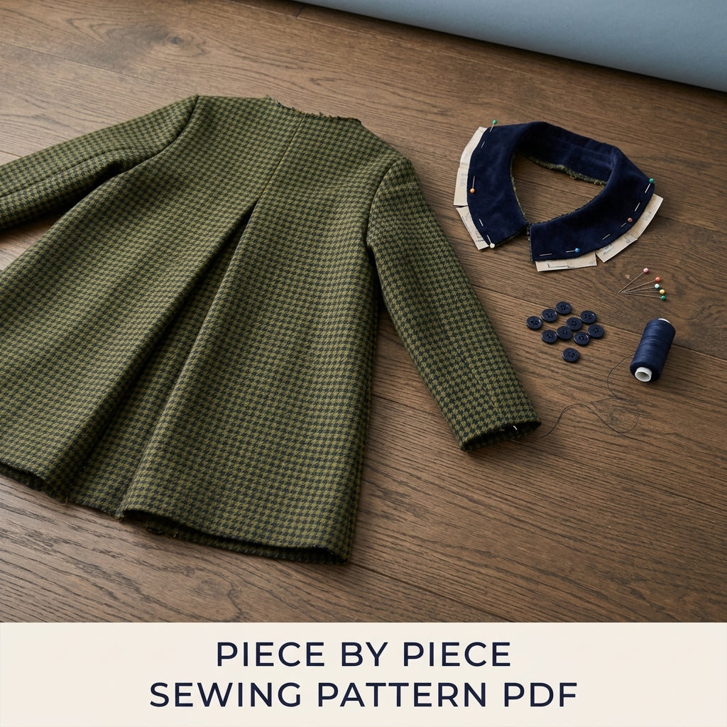Girls Houndstooth Coat Sewing Pattern PDF – Double Breasted Peter Pan Collar Coat