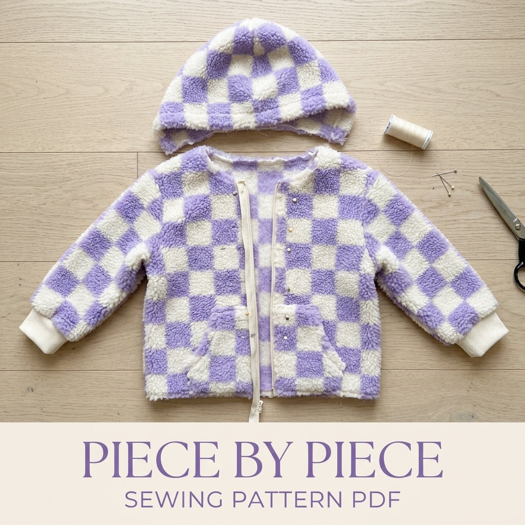 Kids Checkerboard Zip Hoodie Sewing Pattern PDF – Sherpa Hooded Jacket
