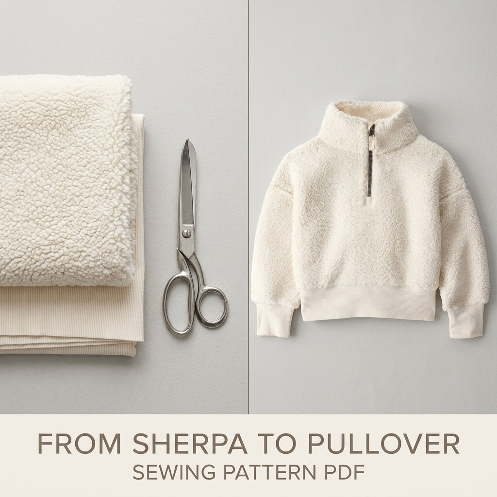 Kids Sherpa Half Zip Pullover Sewing Pattern PDF – Fleece Sweatshirt
