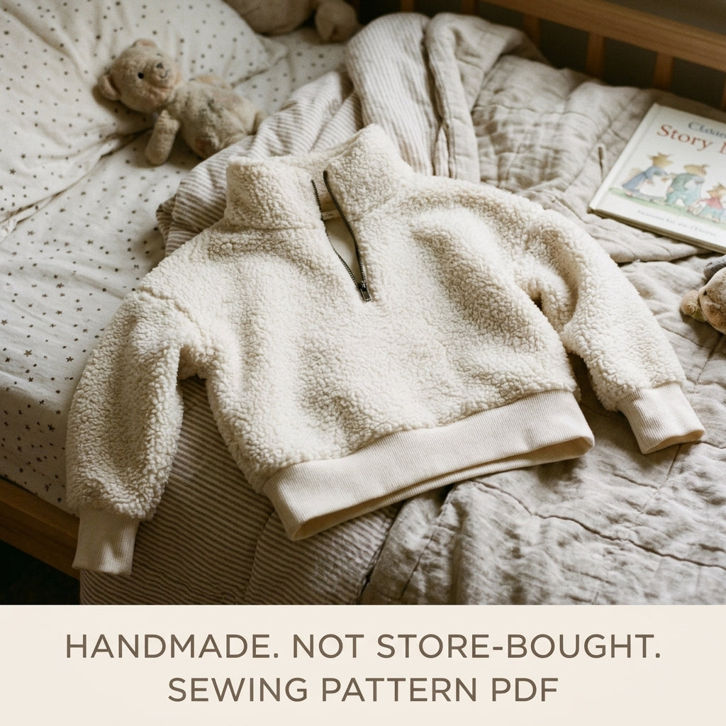 Kids Sherpa Half Zip Pullover Sewing Pattern PDF – Fleece Sweatshirt